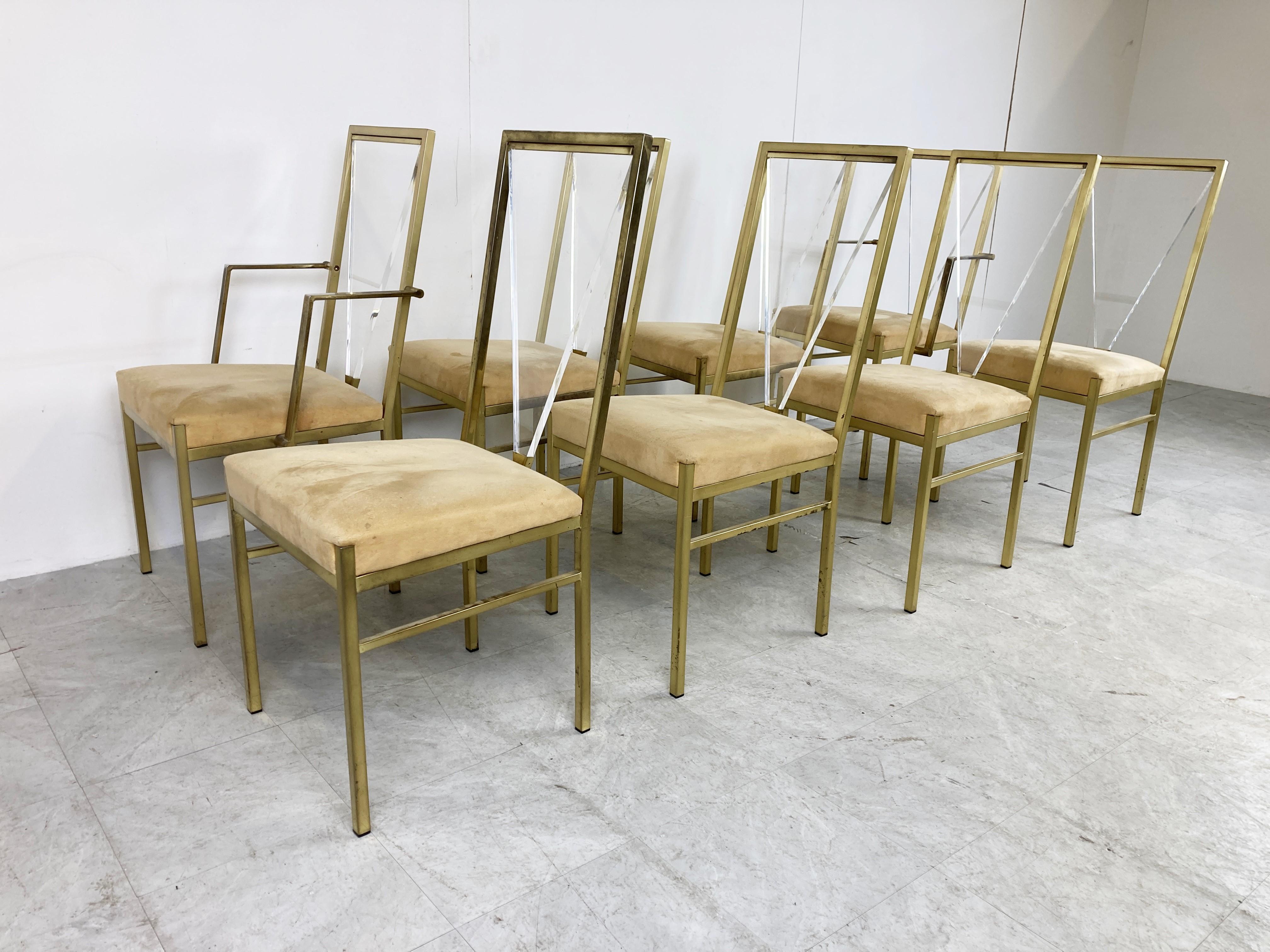 Brass and Lucite Dining Chairs by Belgochrom, 1970s, Set of 8 1