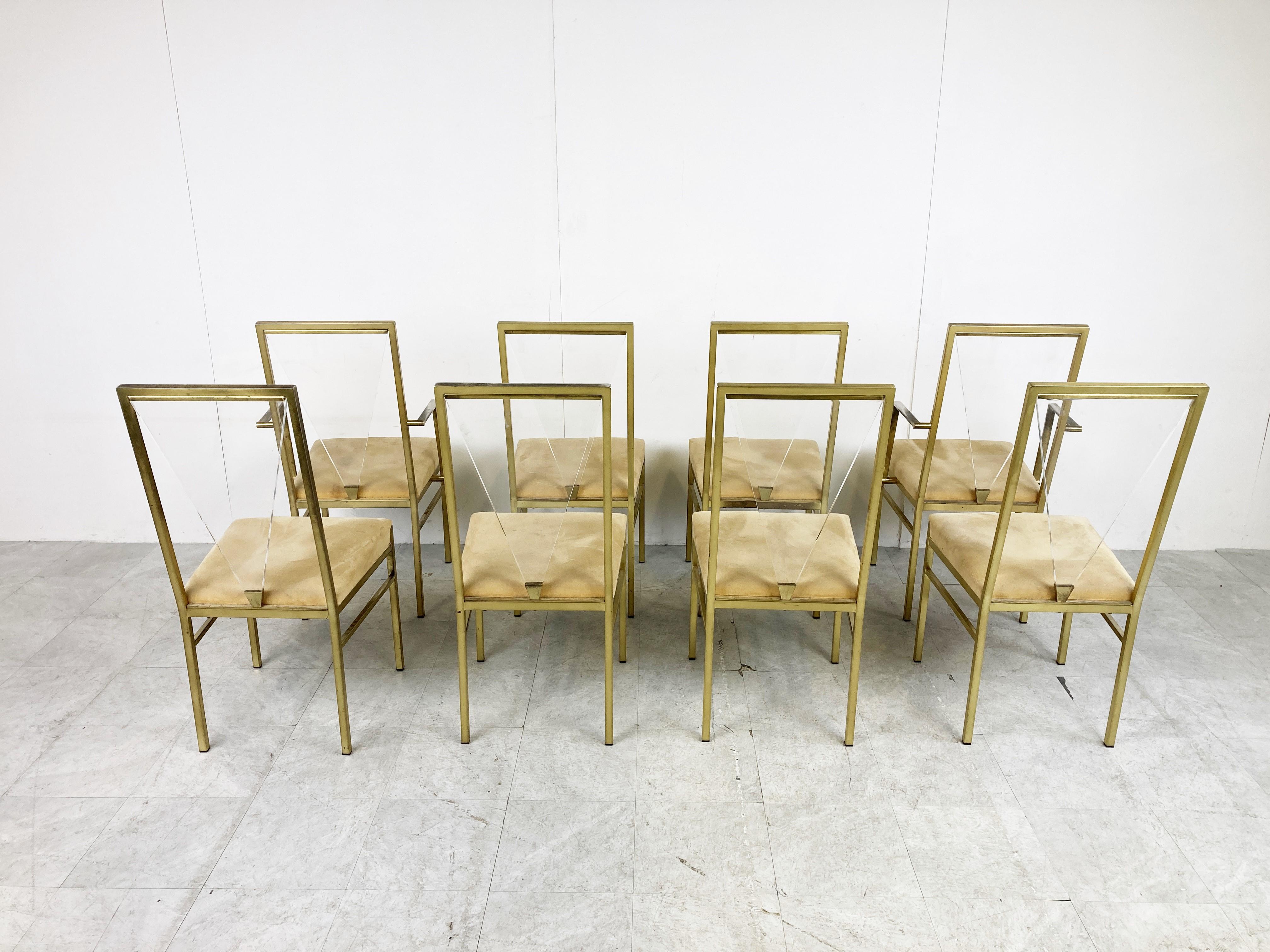 Brass and Lucite Dining Chairs by Belgochrom, 1970s, Set of 8 2