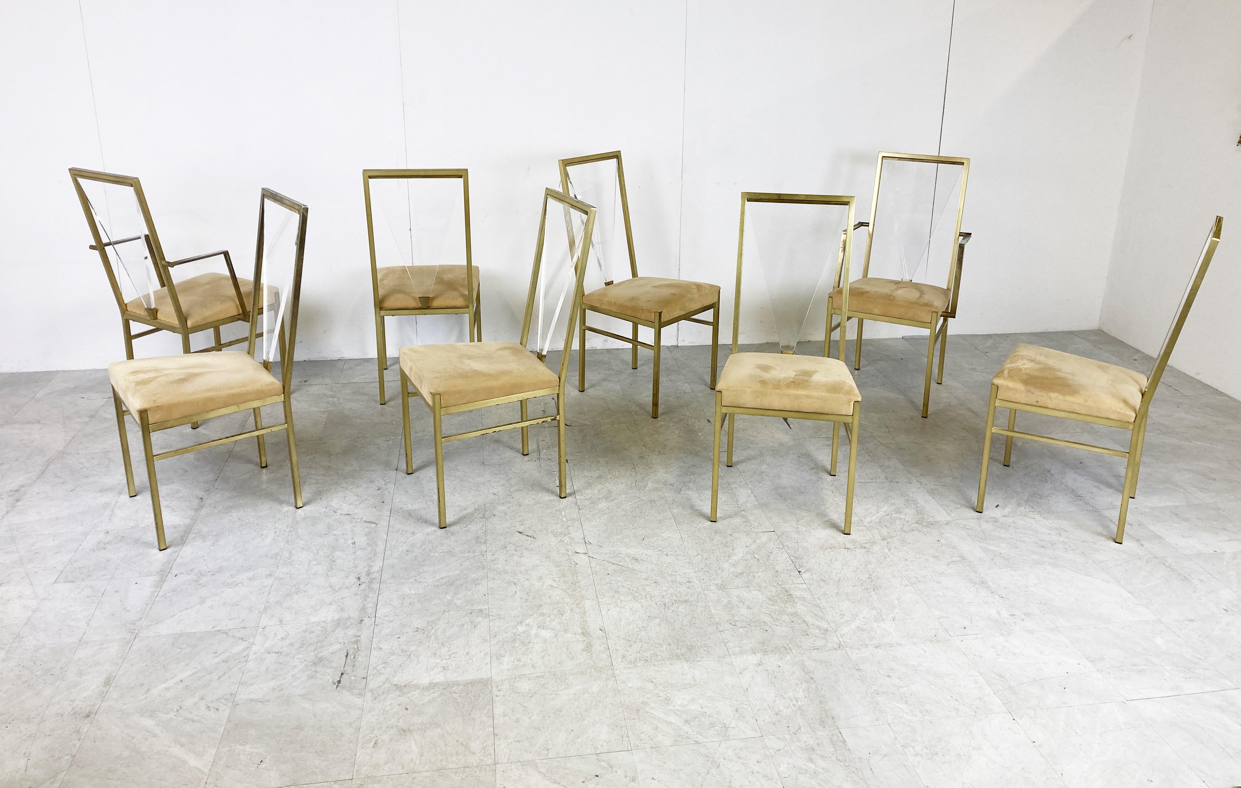 Brass and Lucite Dining Chairs by Belgochrom, 1970s, Set of 8 3