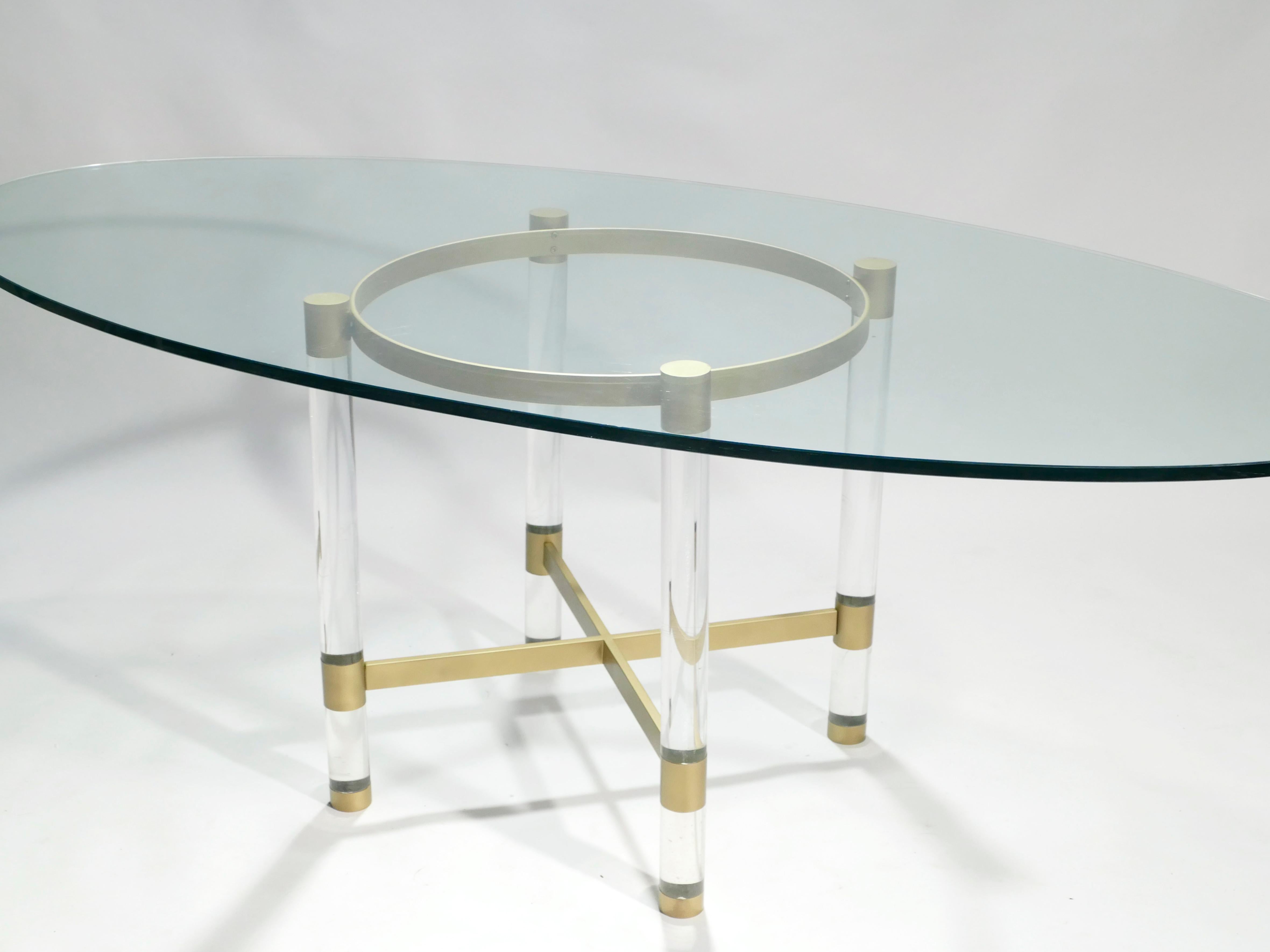 Table de salle à manger en laiton et Lucite par Sandro Petti pour Metalarte:: 1970 Bon état - En vente à Paris, IDF