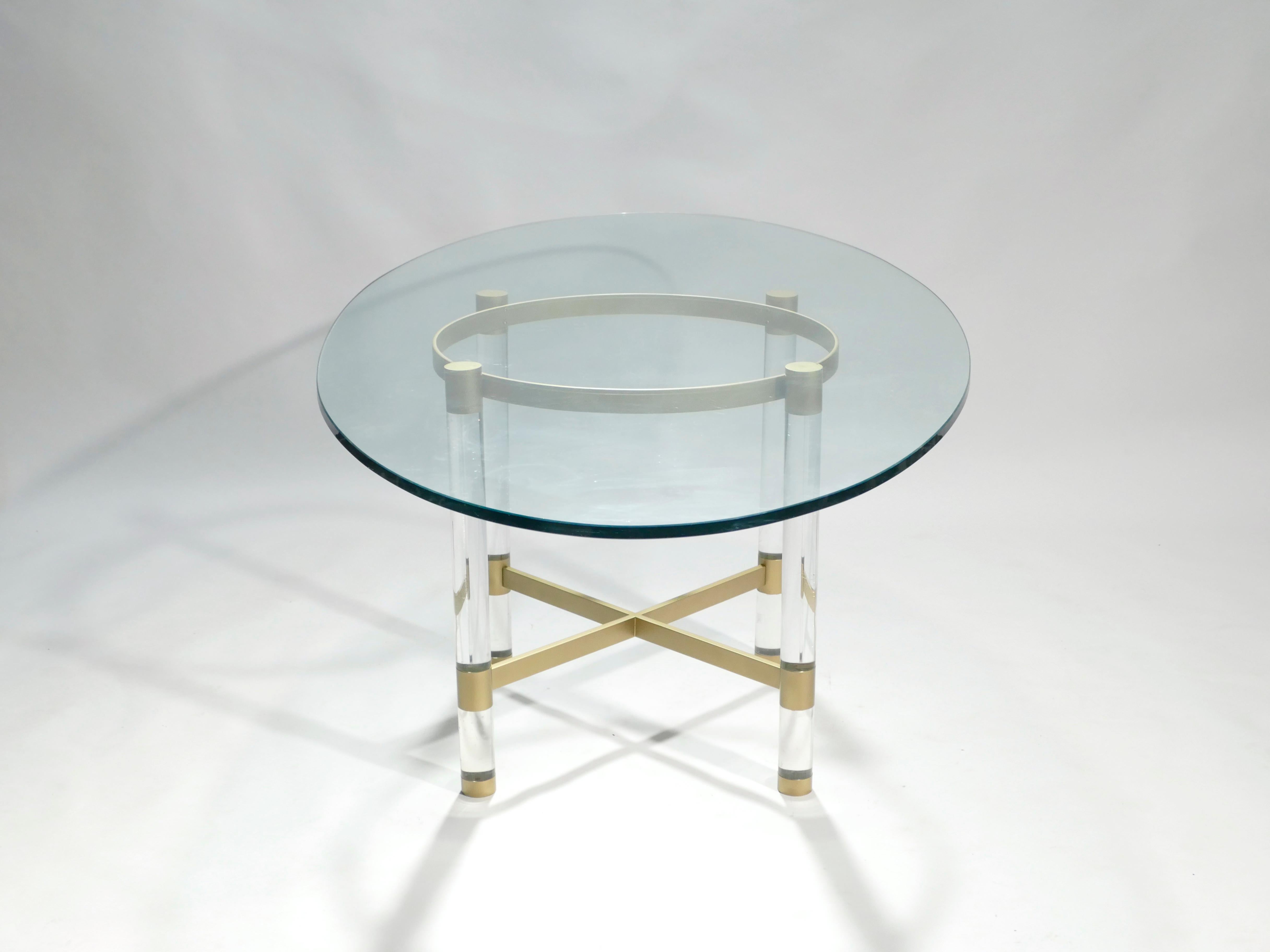 Fin du 20e siècle Table de salle à manger en laiton et Lucite par Sandro Petti pour Metalarte:: 1970 en vente
