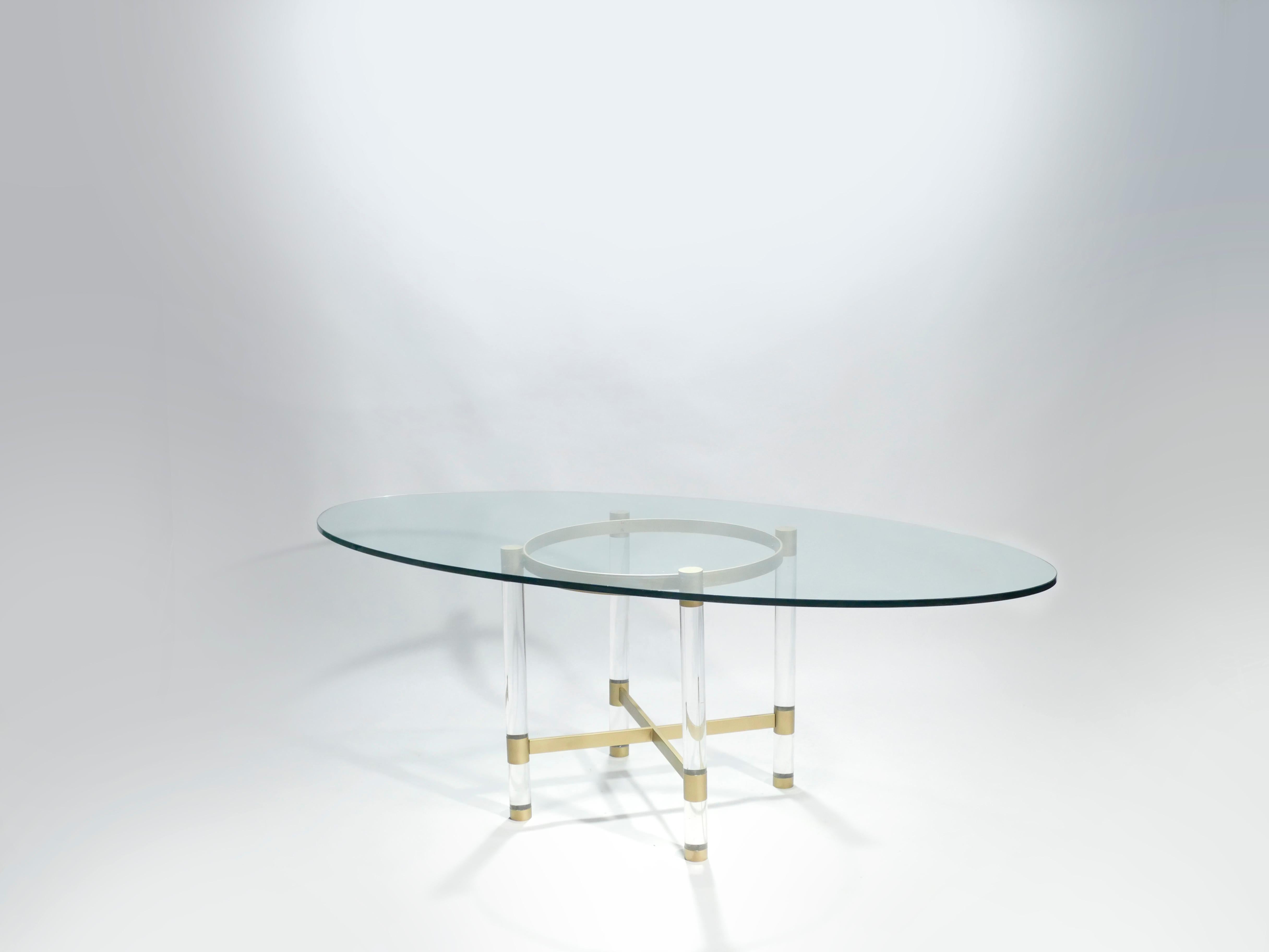 Table de salle à manger en laiton et Lucite par Sandro Petti pour Metalarte:: 1970 en vente 1