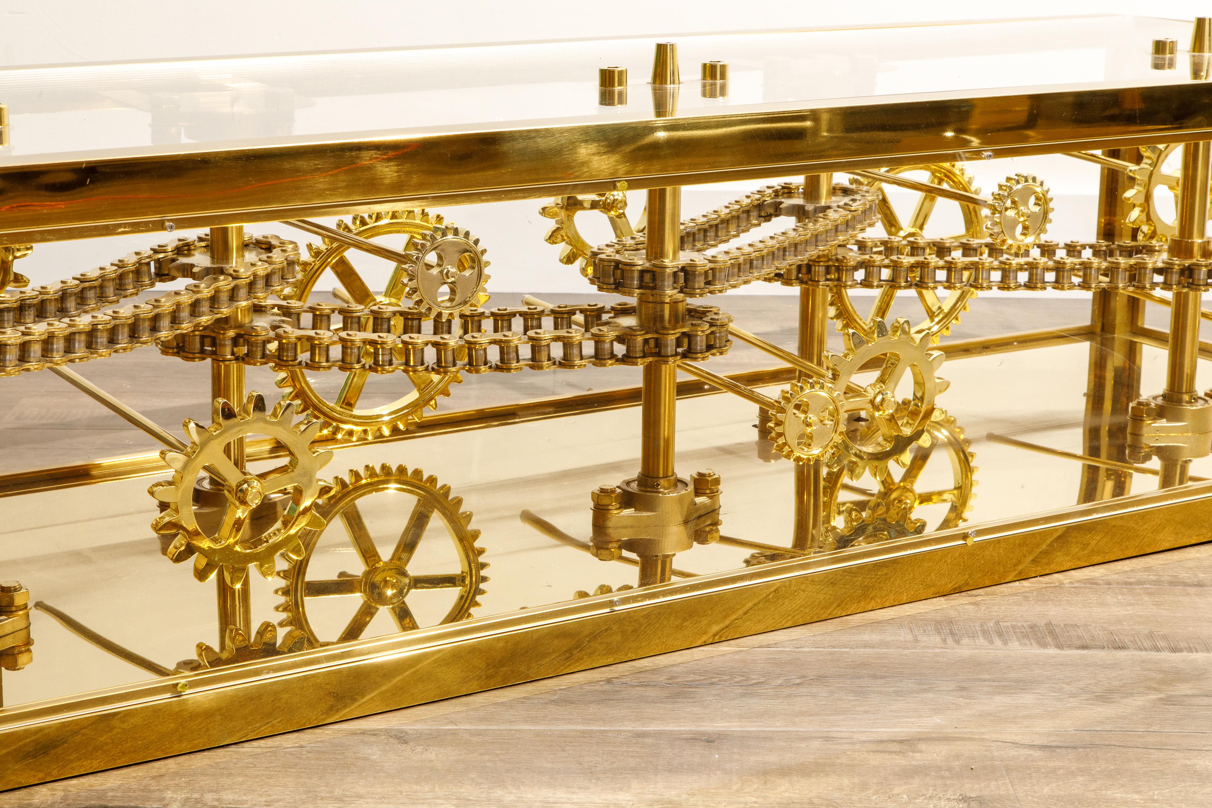 Brass and Lucite Display Coffee Table with Moving Gears 5