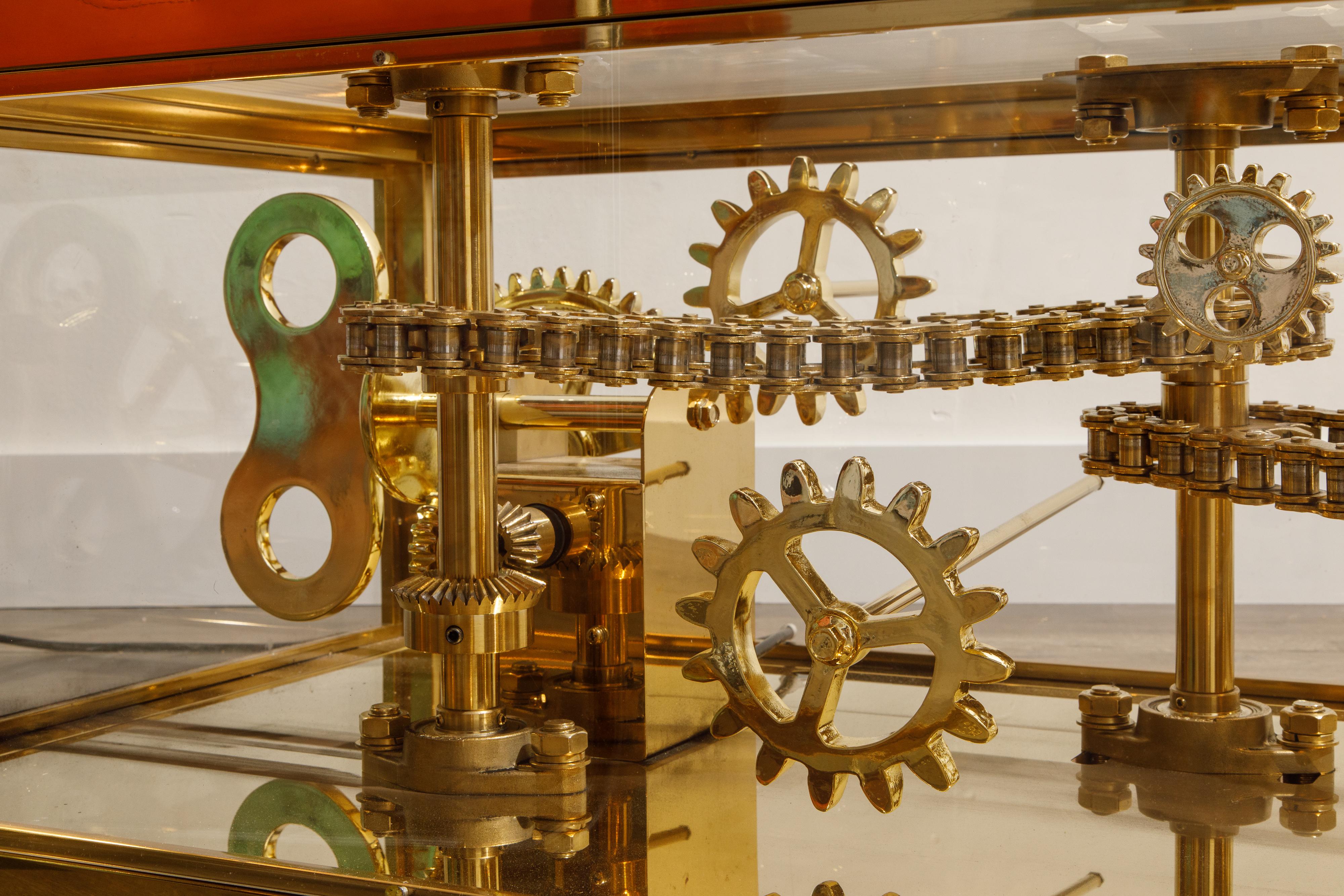 Brass and Lucite Display Coffee Table with Moving Gears 6