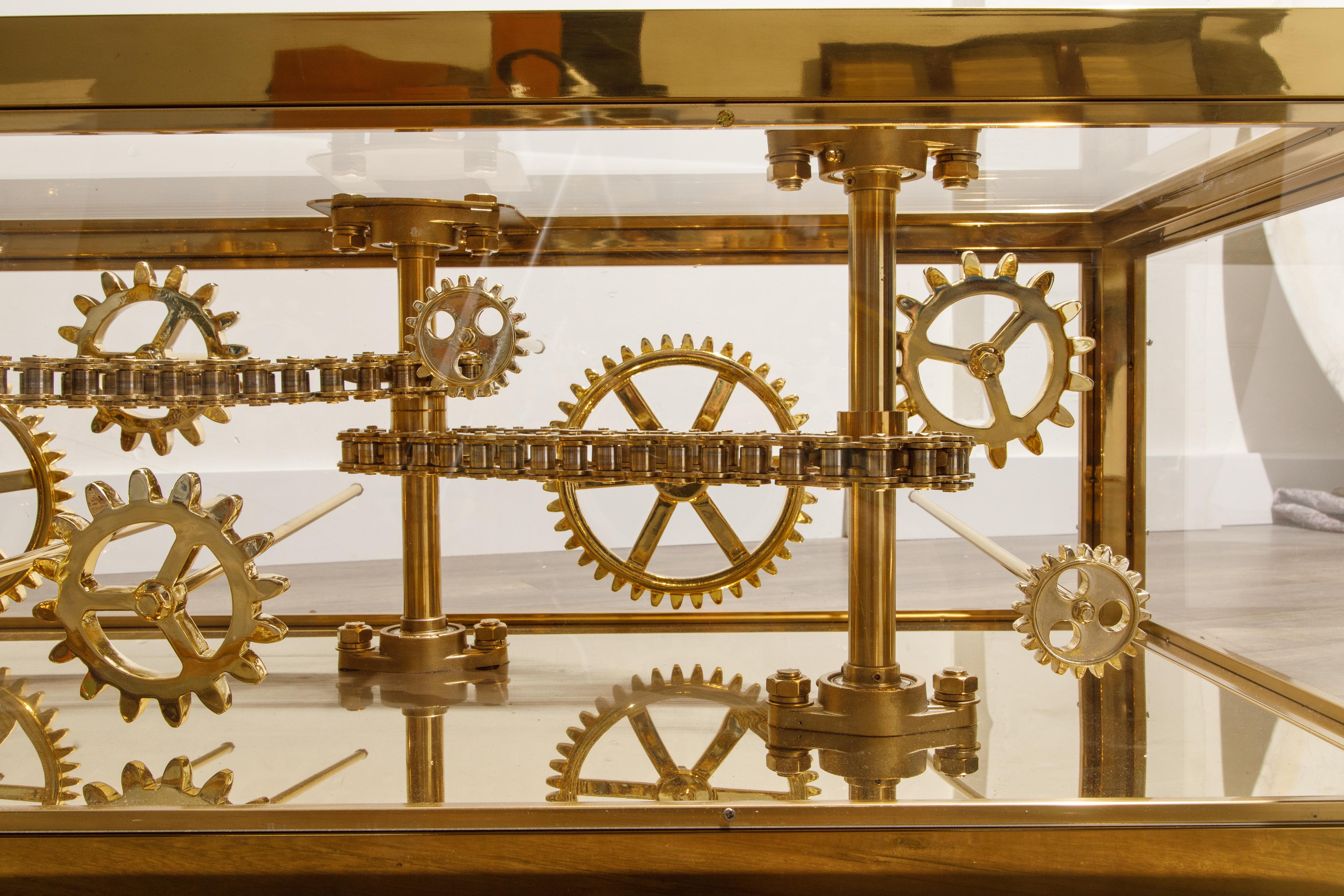 Brass and Lucite Display Coffee Table with Moving Gears 8