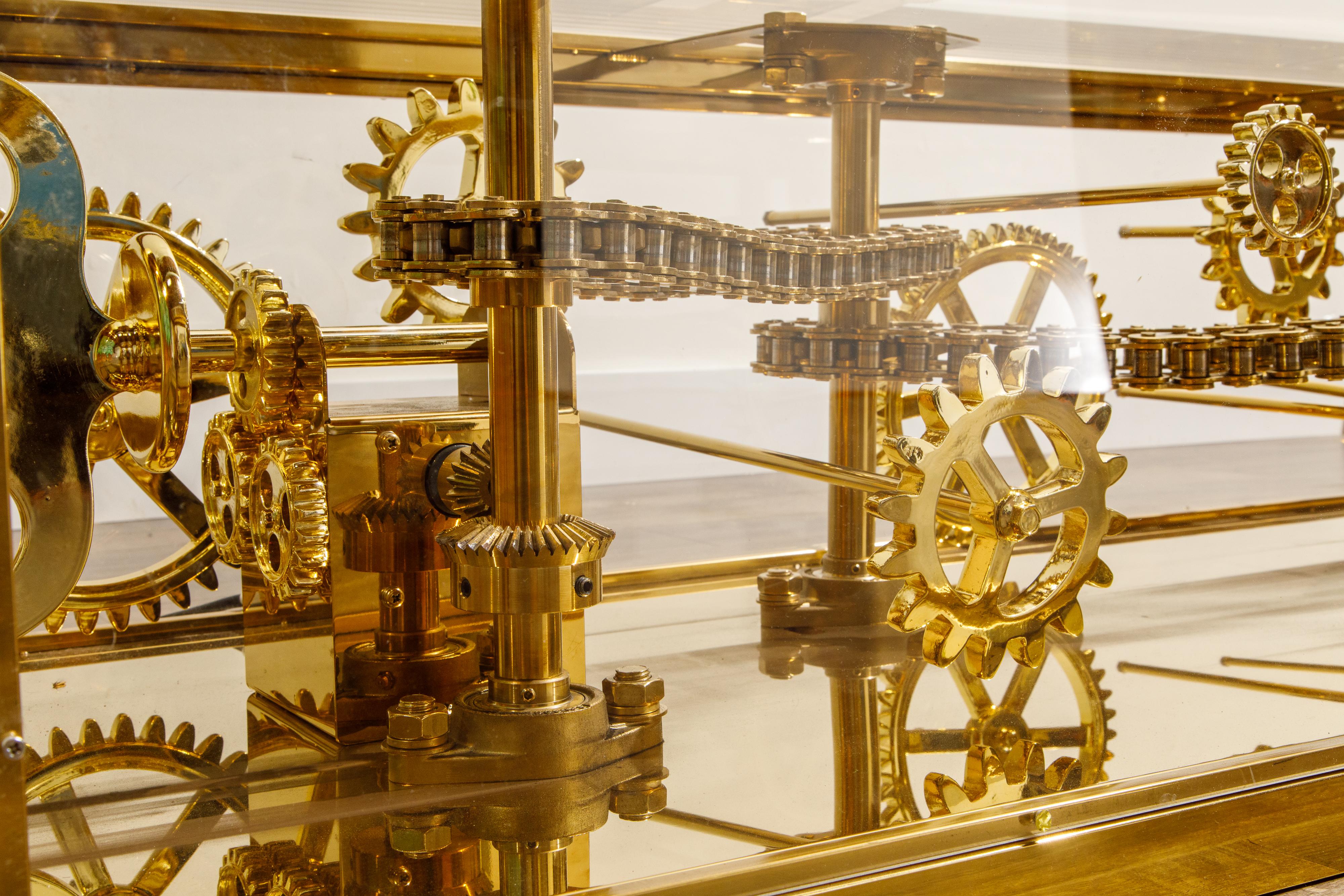 Brass and Lucite Display Coffee Table with Moving Gears 11