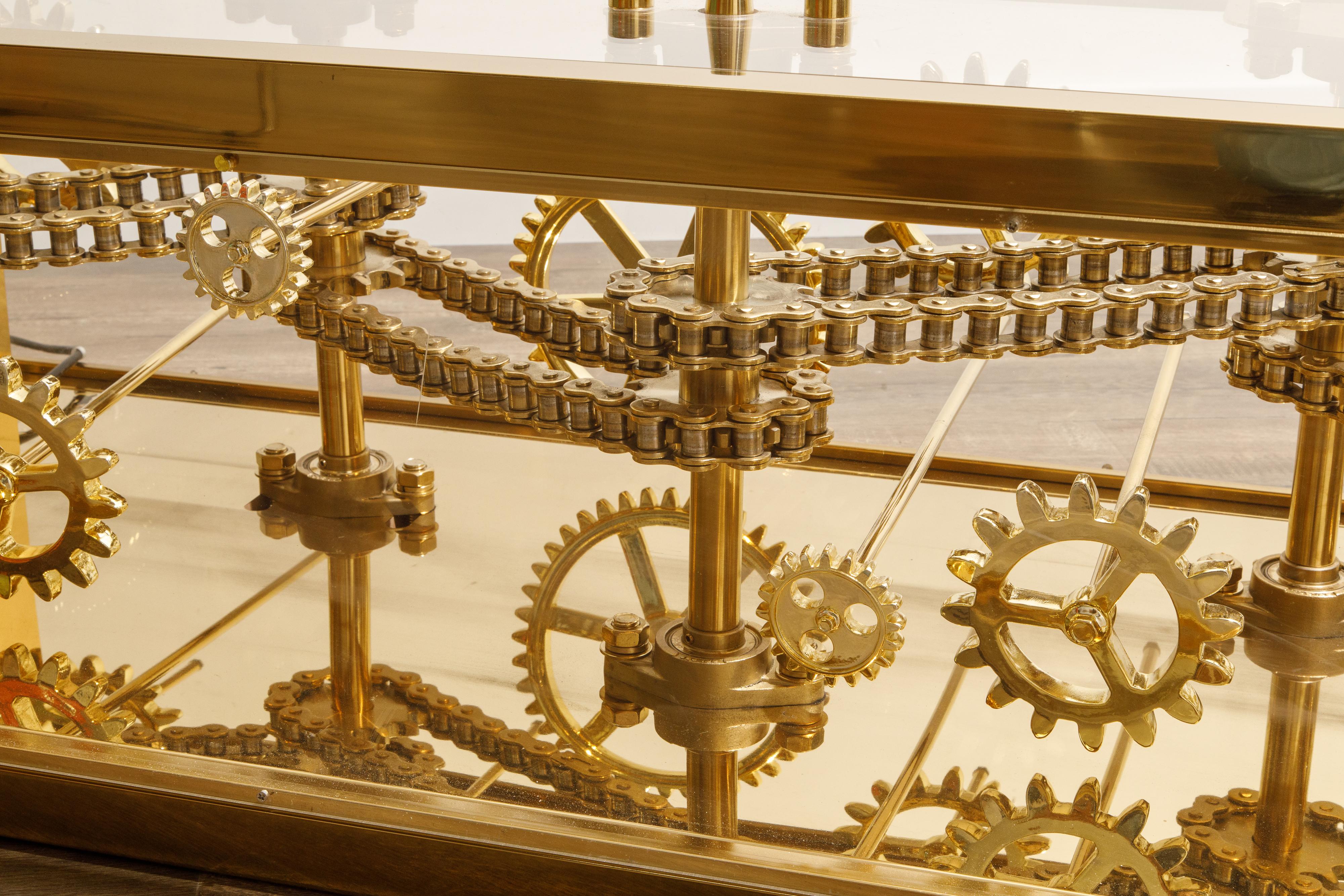 Brass and Lucite Display Coffee Table with Moving Gears 12