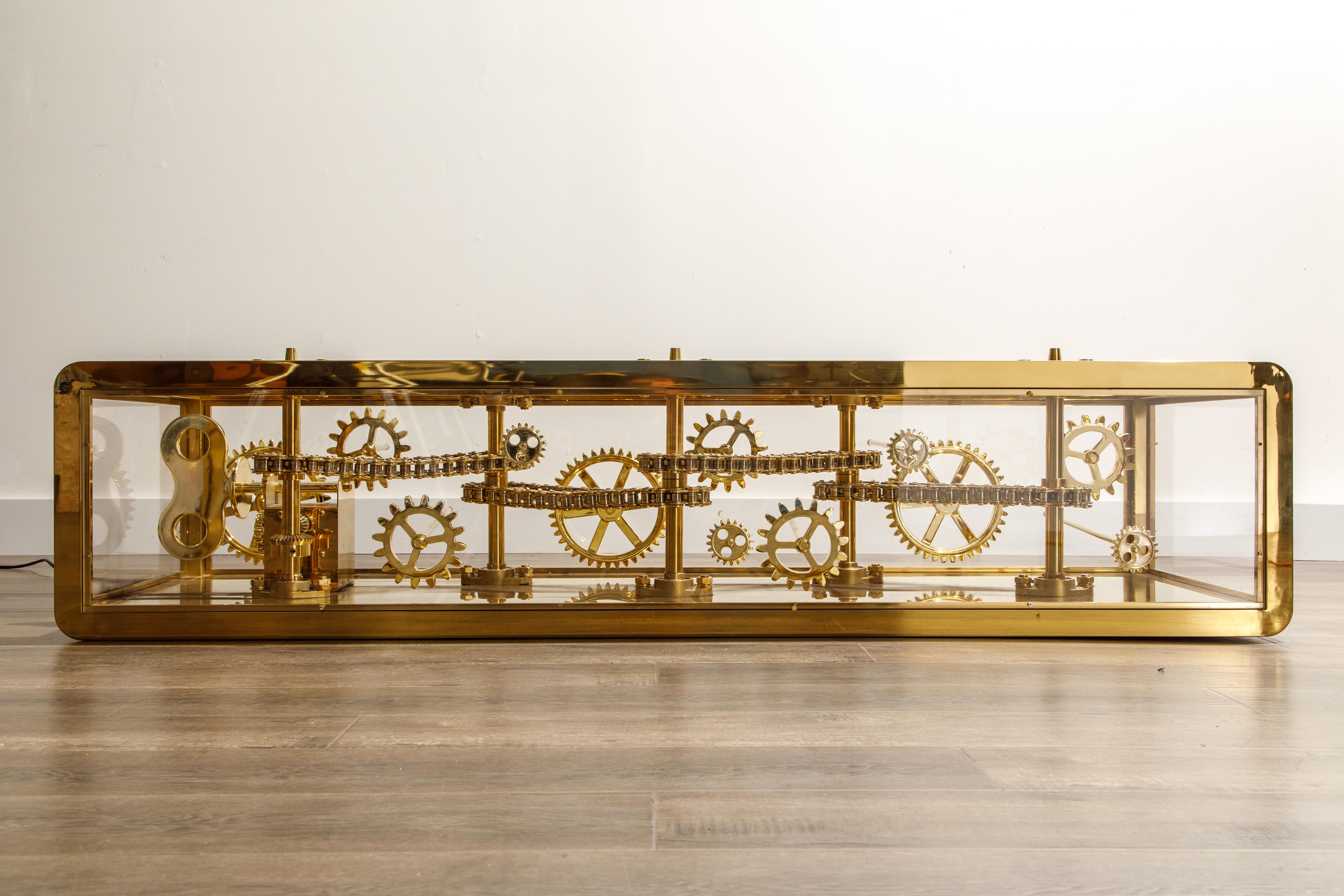 This wild and unique piece, which functions excellent as custom coffee table, low console table or display table, is from a Coach display window and was used to spin 3 large spinning advertising towers that spelled out HIS / HERS (see last photo).