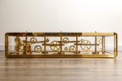 Brass and Lucite Display Coffee Table with Moving Gears
