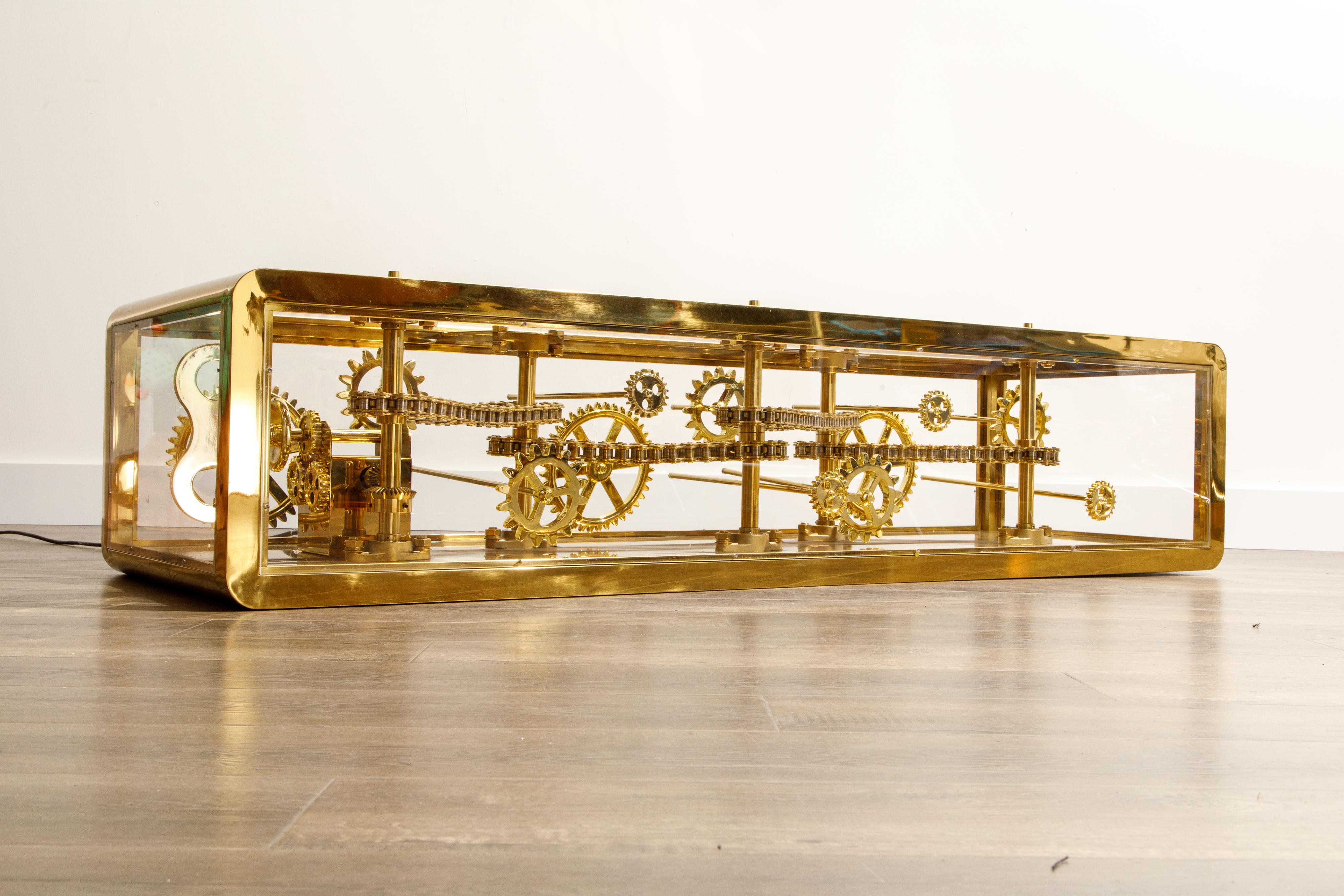 Steampunk Brass and Lucite Display Coffee Table with Moving Gears