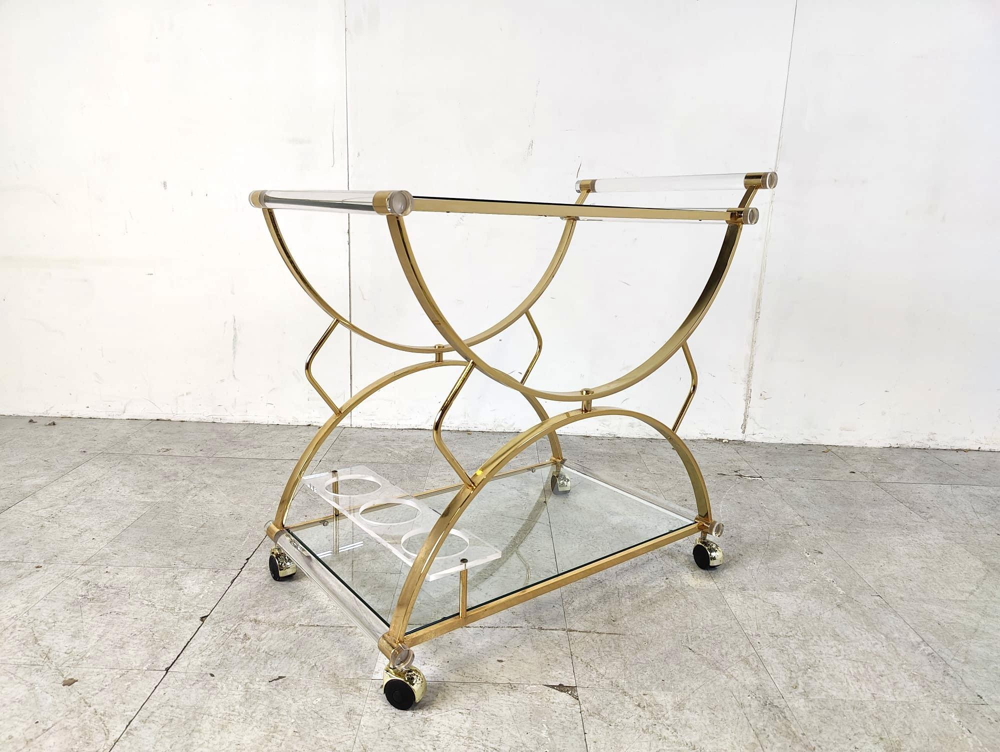Brass and lucite drinks trolley, 1970s 4