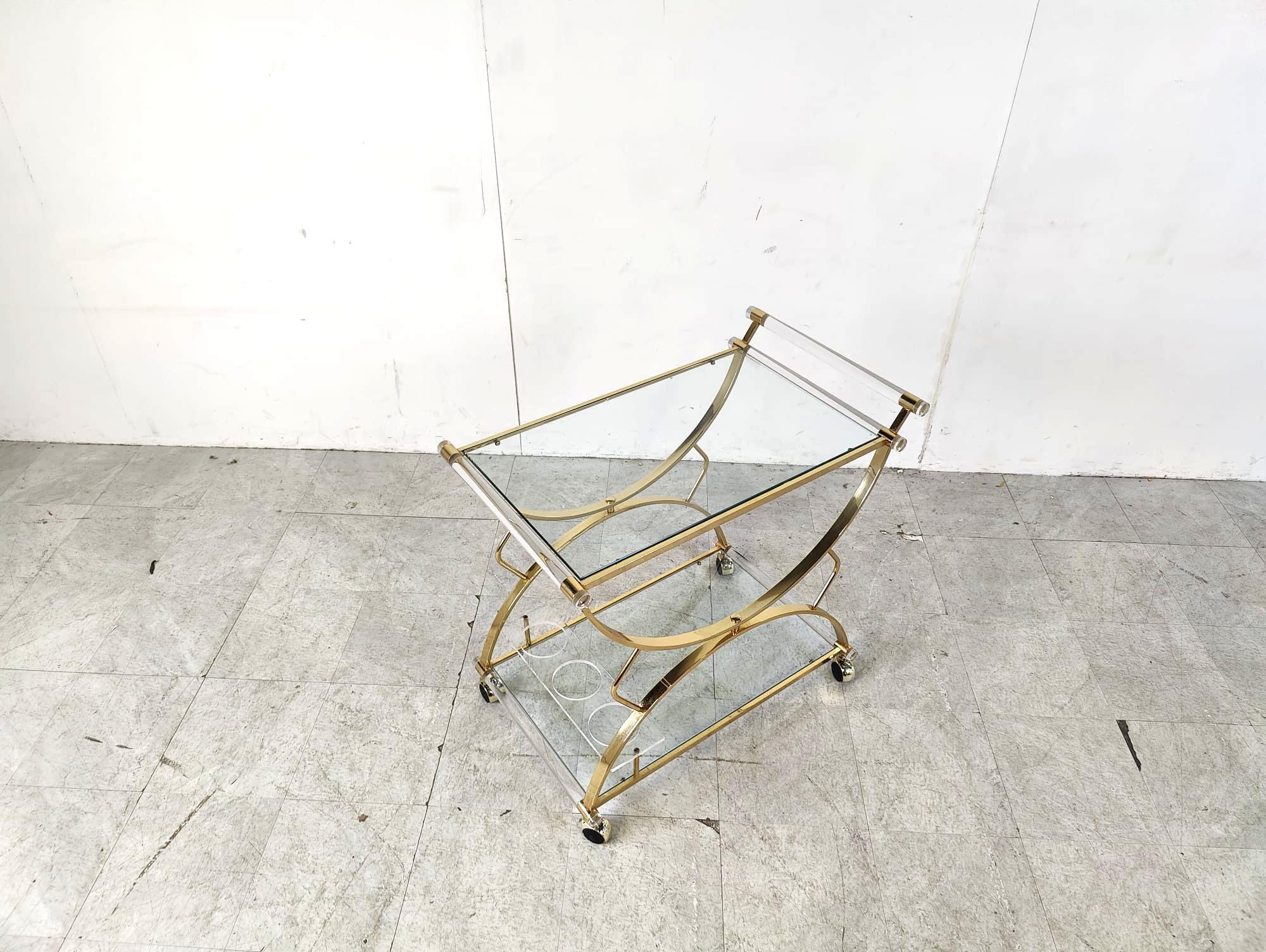 Hollywood Regency Brass and lucite drinks trolley, 1970s