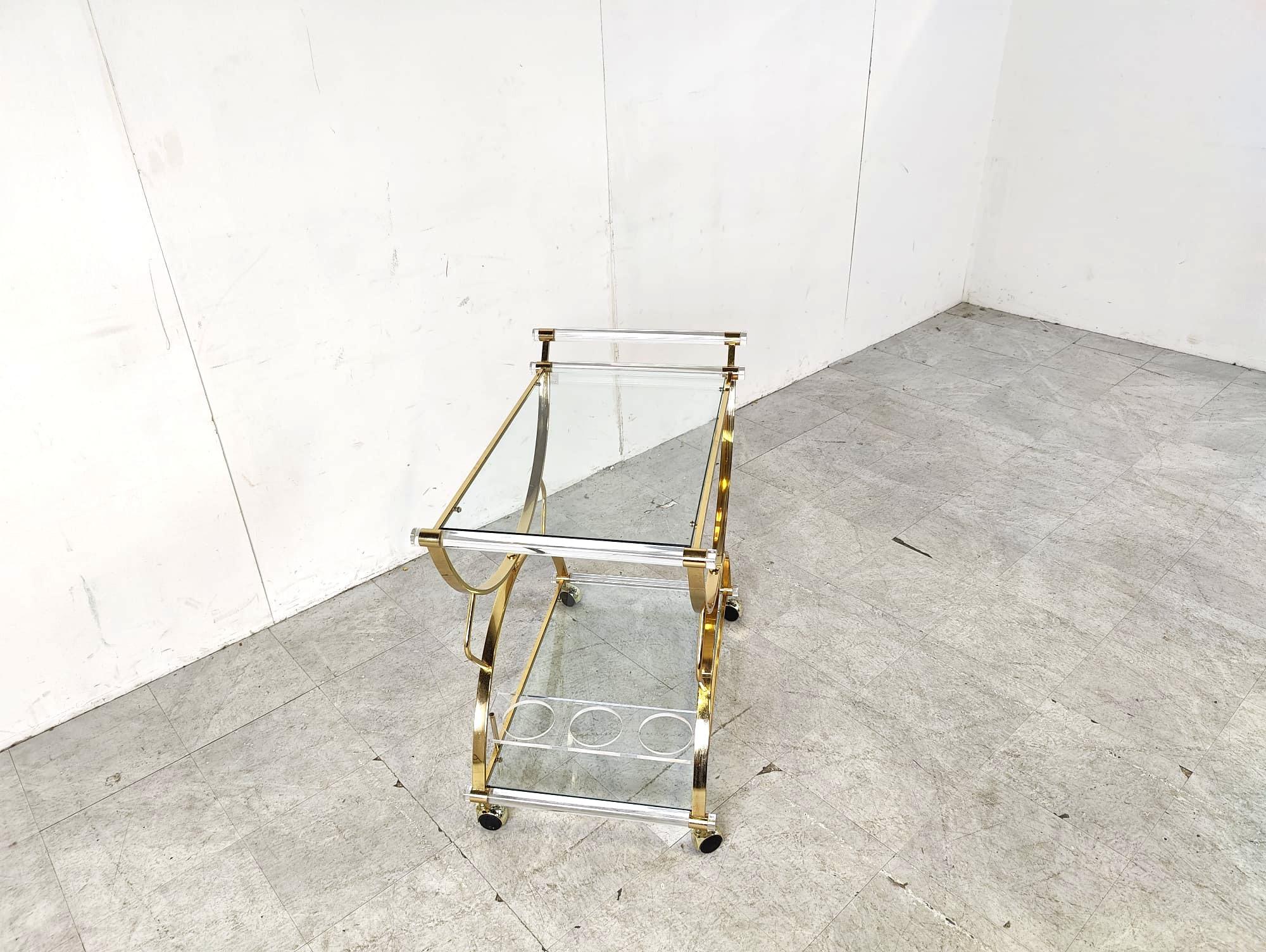 French Brass and lucite drinks trolley, 1970s