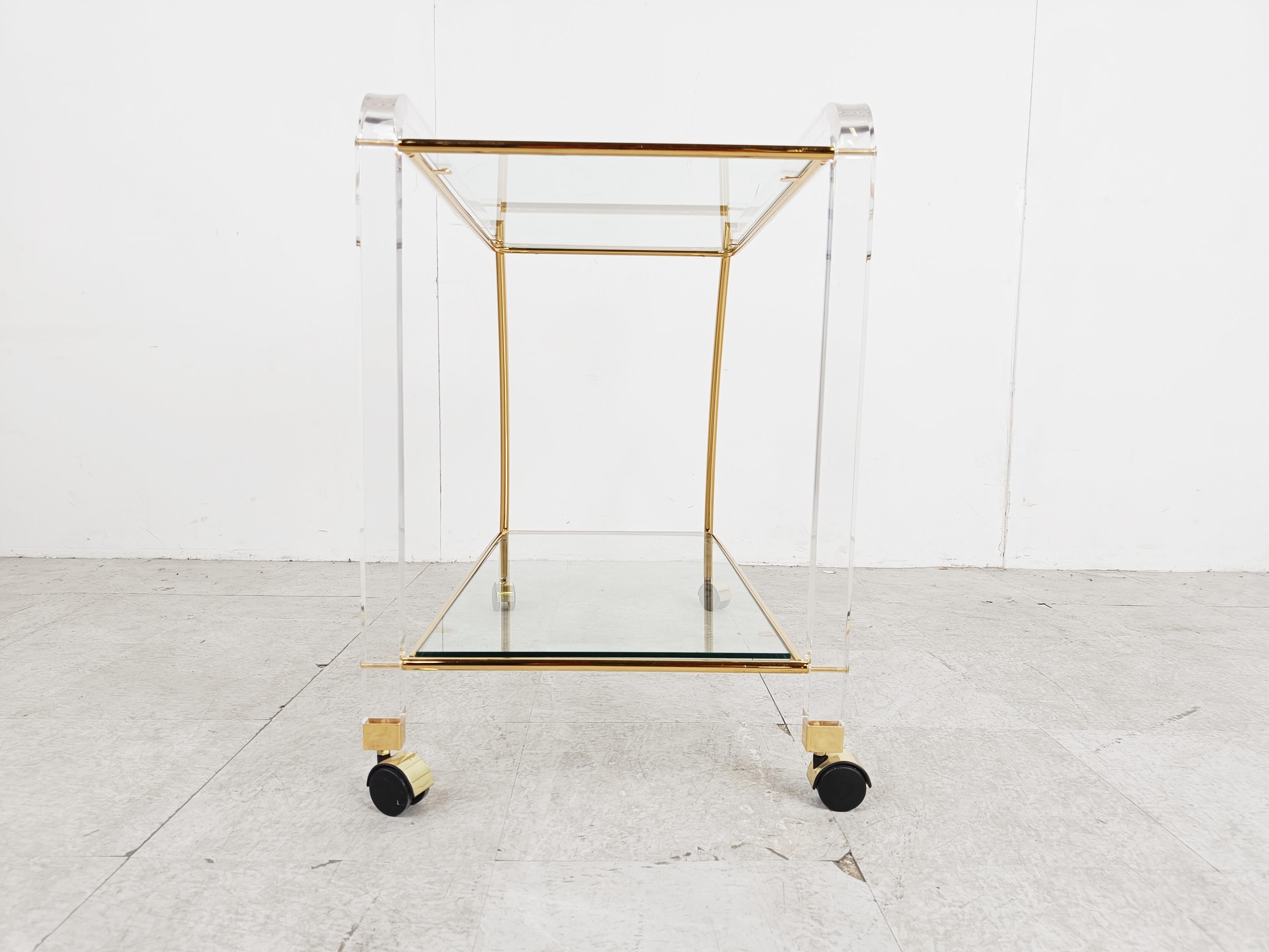 French Brass and lucite drinks trolley, 1970s For Sale