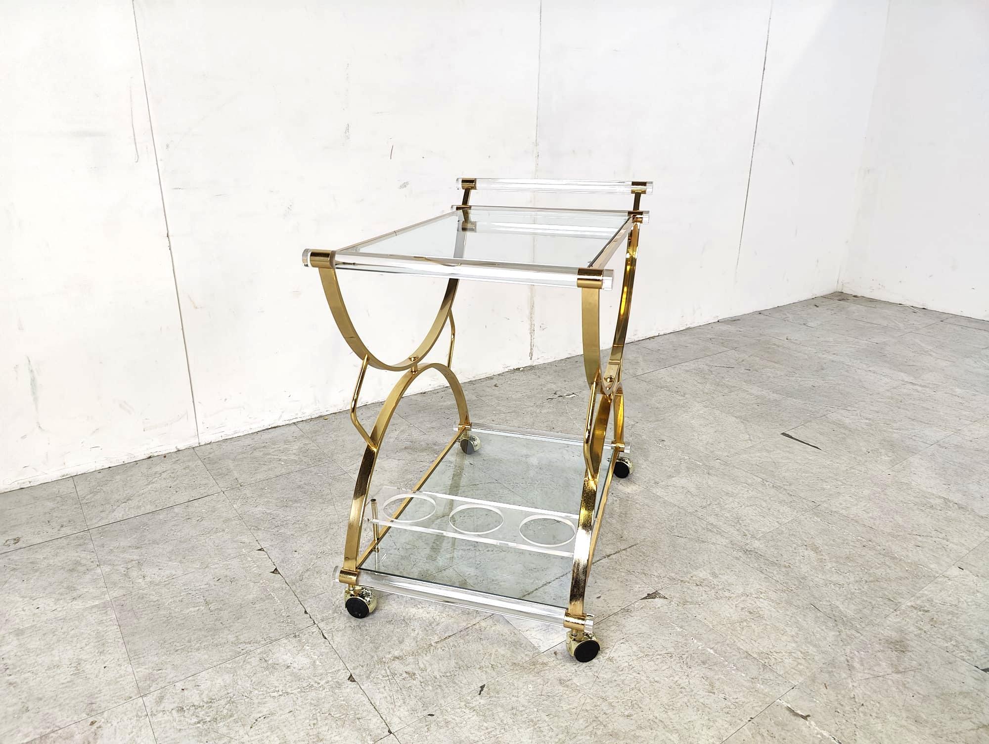 Late 20th Century Brass and lucite drinks trolley, 1970s