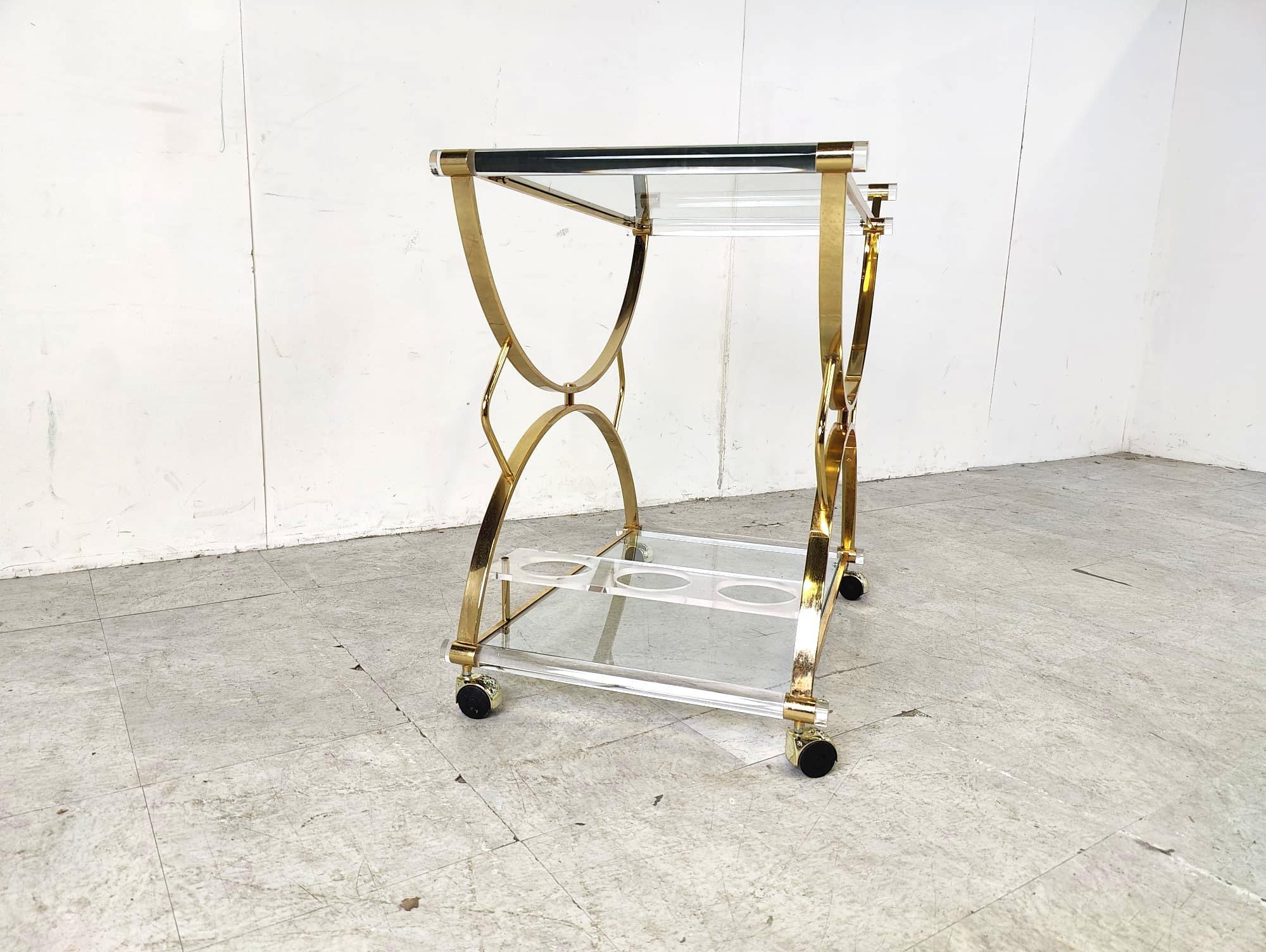 Brass and lucite drinks trolley, 1970s 1