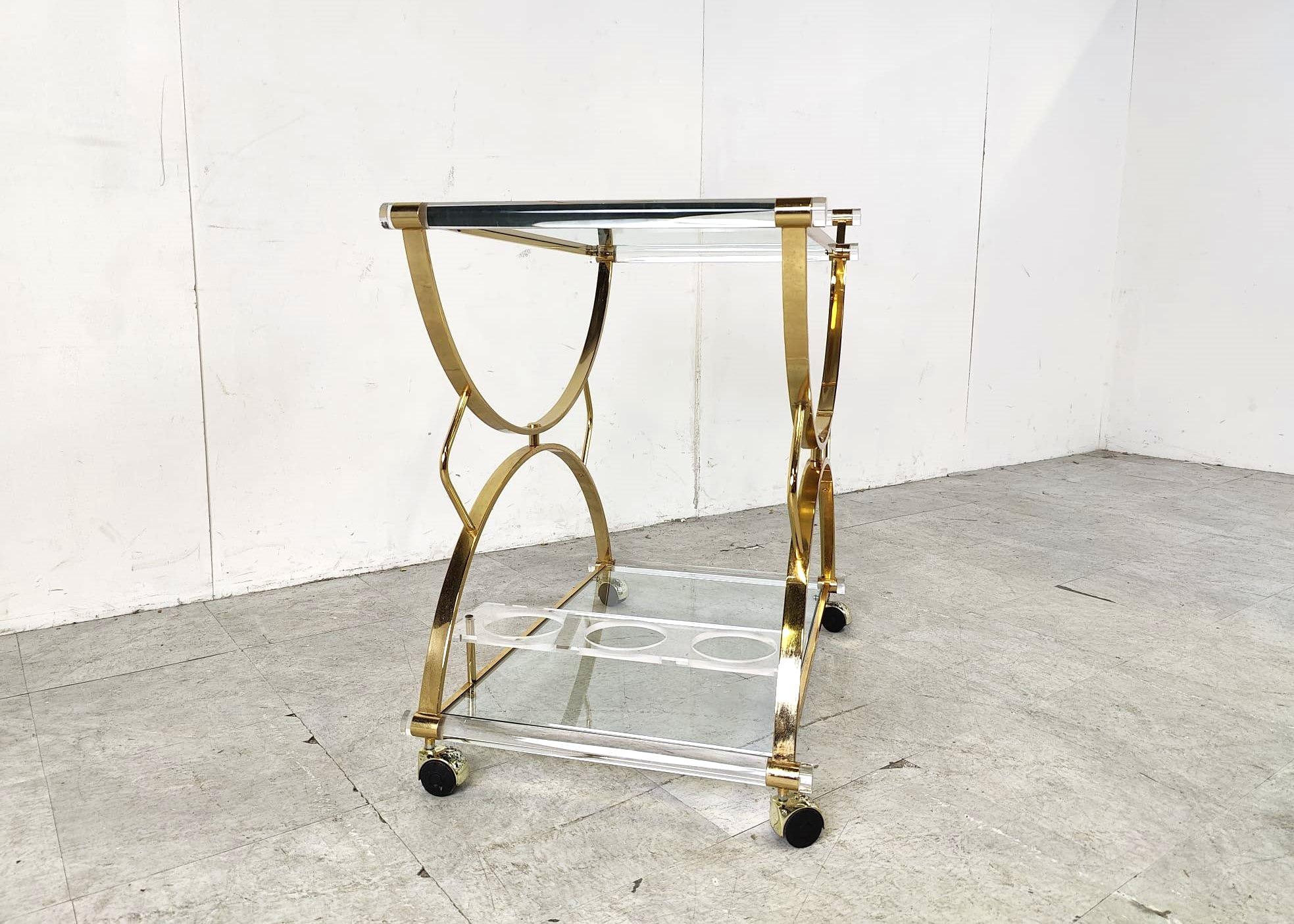 Brass and lucite drinks trolley, 1970s 2