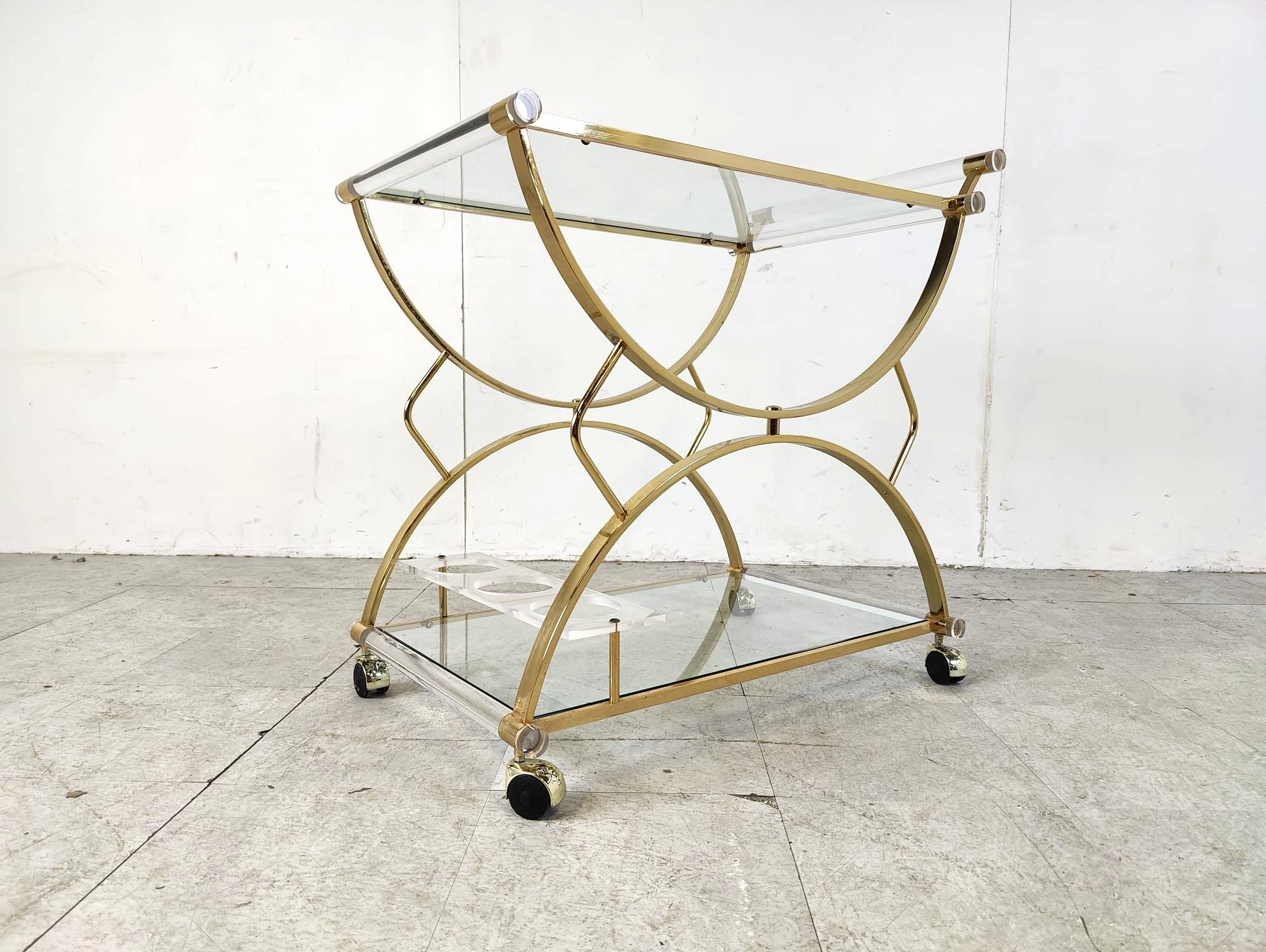 Brass and lucite drinks trolley, 1970s 3