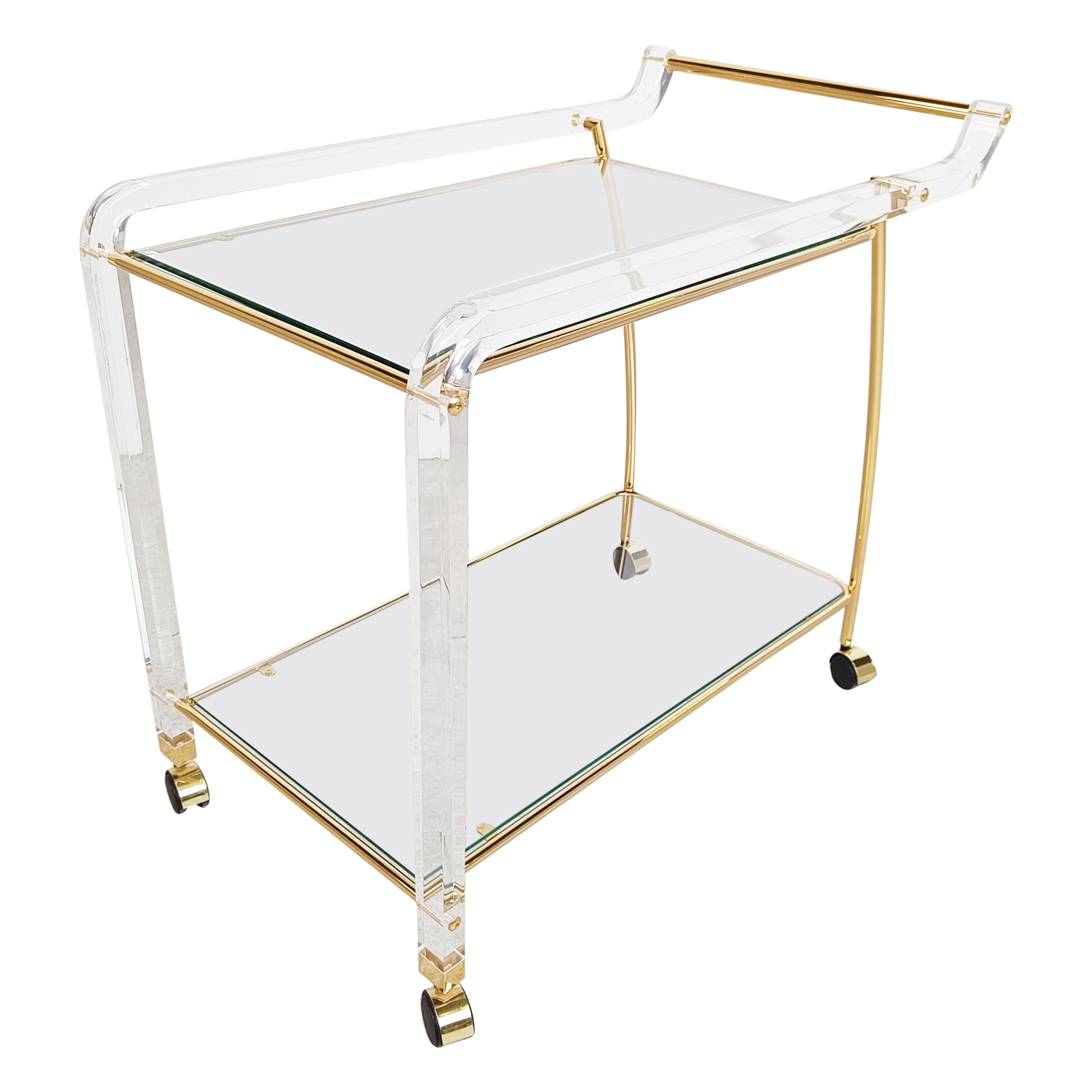 Getränkewagen aus Messing und Lucite, 1970er-Jahre