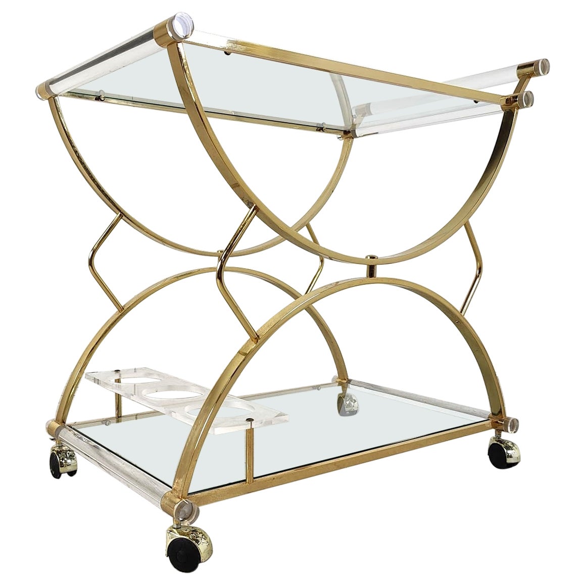 Brass and lucite drinks trolley, 1970s