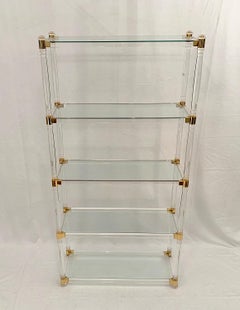 Brass and Lucite Shelves with Glass Top