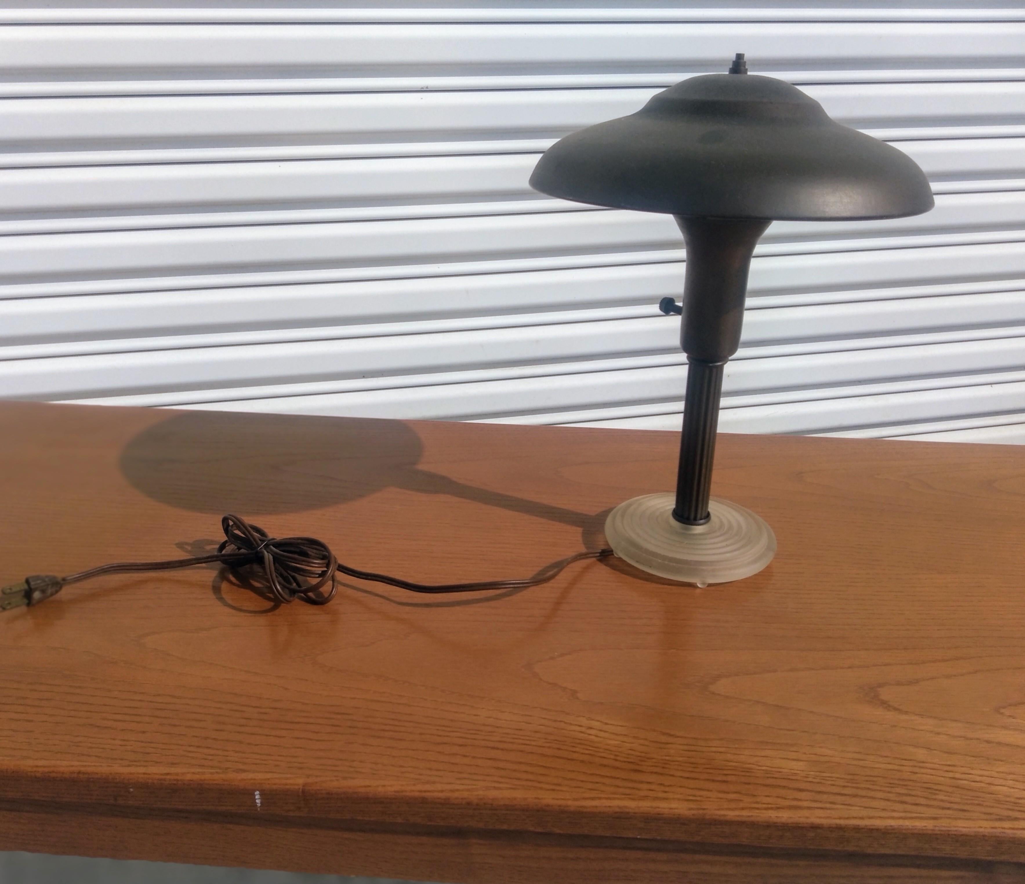 American Brass and Lucite Flying Saucer Table Lamp For Sale