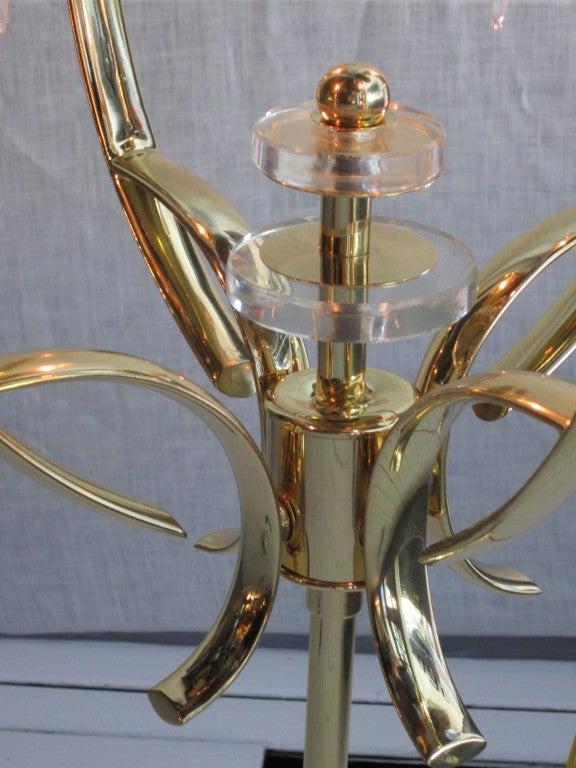 Brass and Lucite Italian Four-Light Pendant In Excellent Condition For Sale In East Hampton, NY
