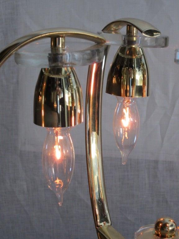 Mid-20th Century Brass and Lucite Italian Four-Light Pendant For Sale