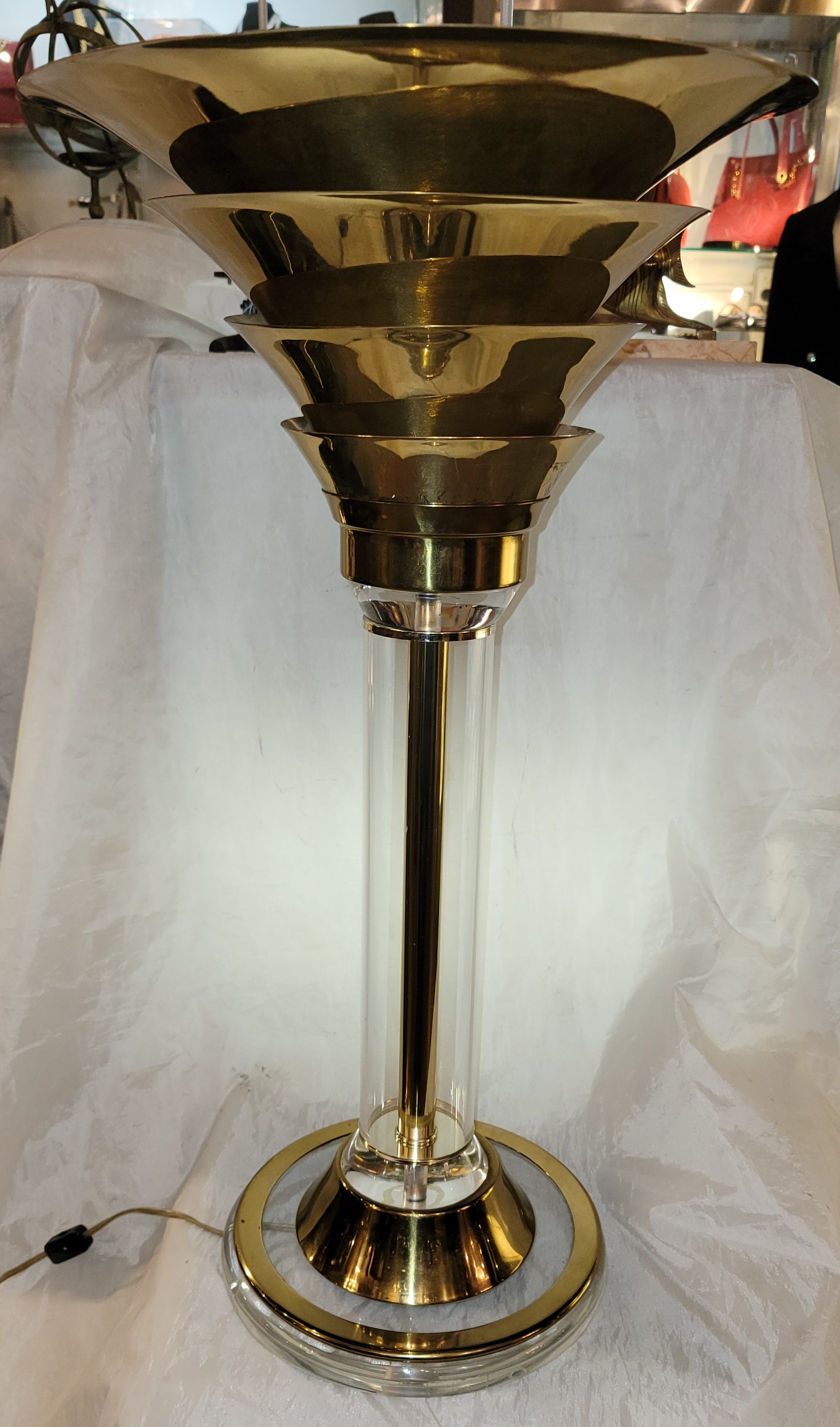 Adirondack Brass and Lucite Karl Springer Art Deco Table Lamps 28.5 high For Sale