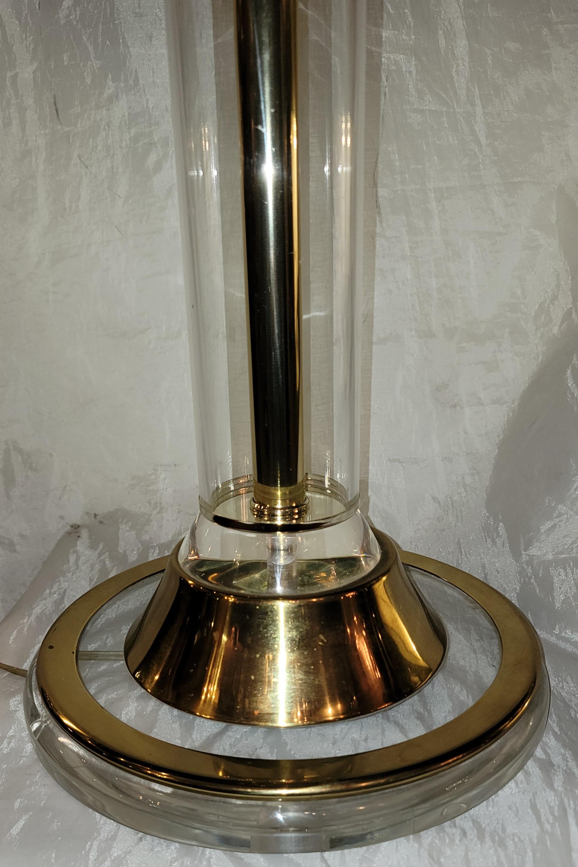 American Brass and Lucite Karl Springer Art Deco Table Lamps 28.5 high For Sale