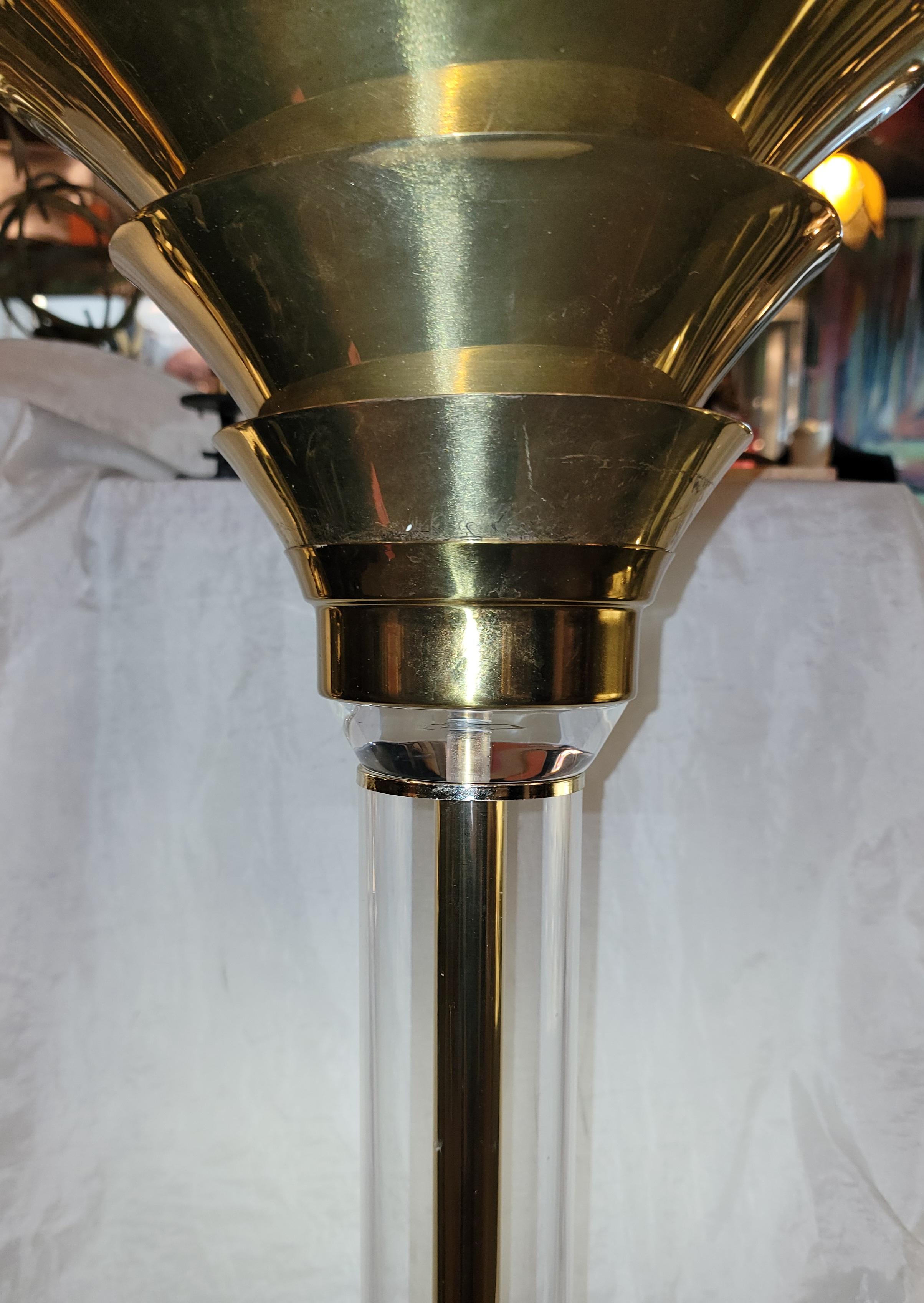 Brass and Lucite Karl Springer Art Deco Table Lamps 28.5 high In Good Condition For Sale In Pasadena, CA