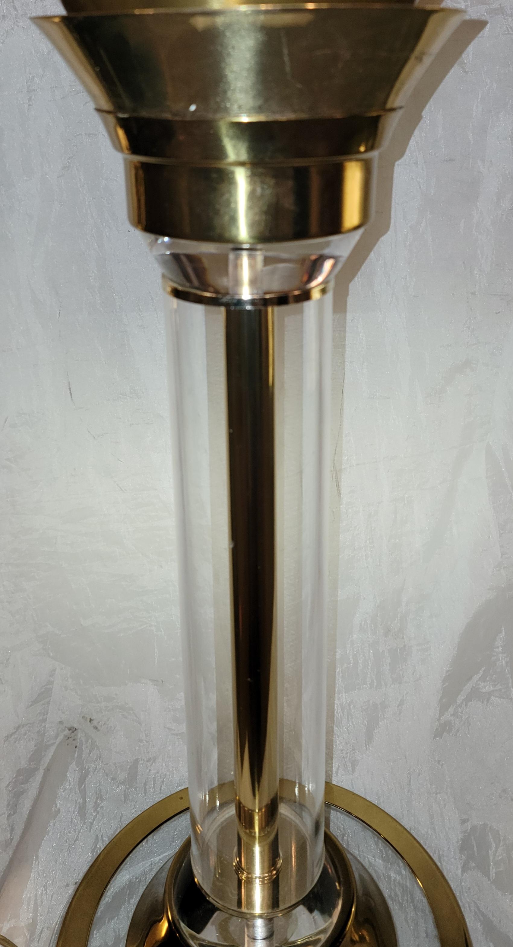 Late 20th Century Brass and Lucite Karl Springer Art Deco Table Lamps 28.5 high For Sale