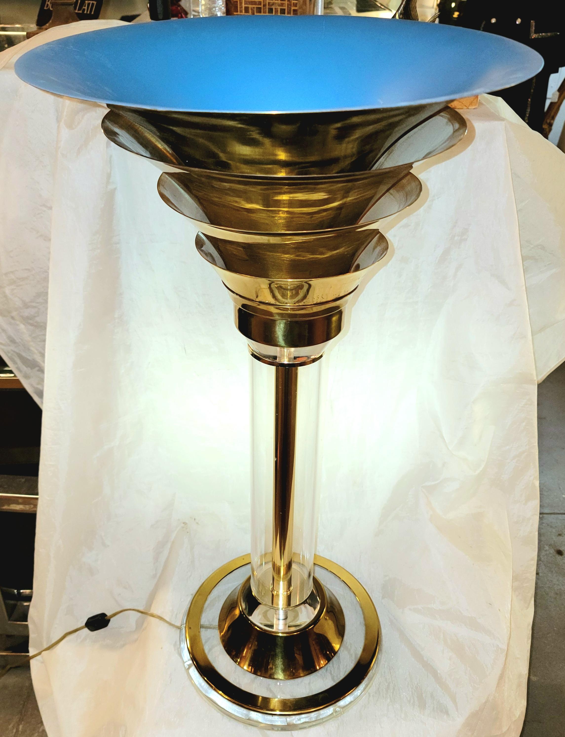 Brass and Lucite Karl Springer Art Deco Table Lamps 28.5 high For Sale 1