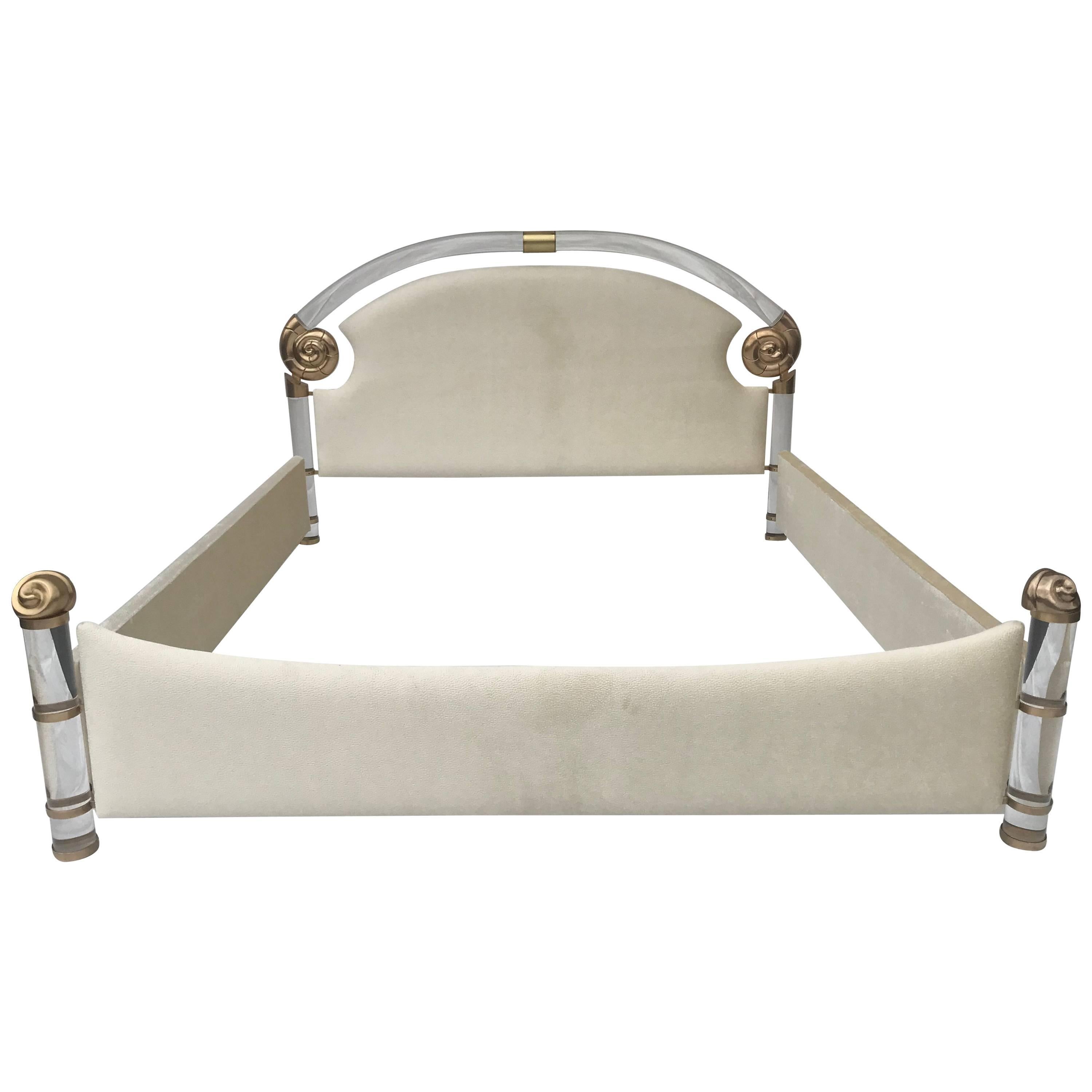 Brass and Lucite King-Size Bed by Marcello Mioni