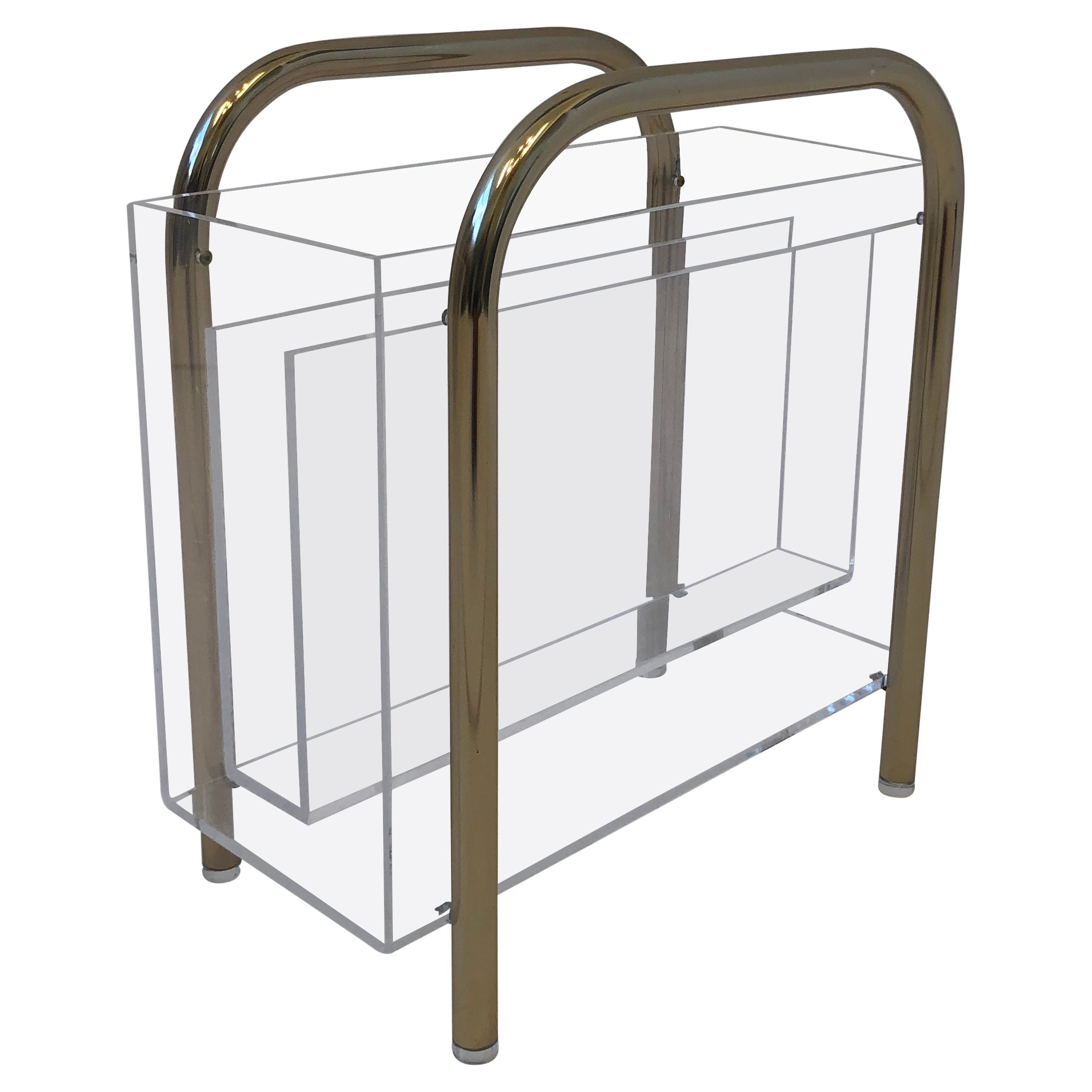 Brass and Lucite Magazine Holder by Charles Hollis Jone