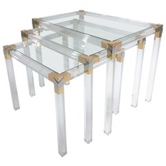 Brass and Lucite Nesting Tables, 1970s