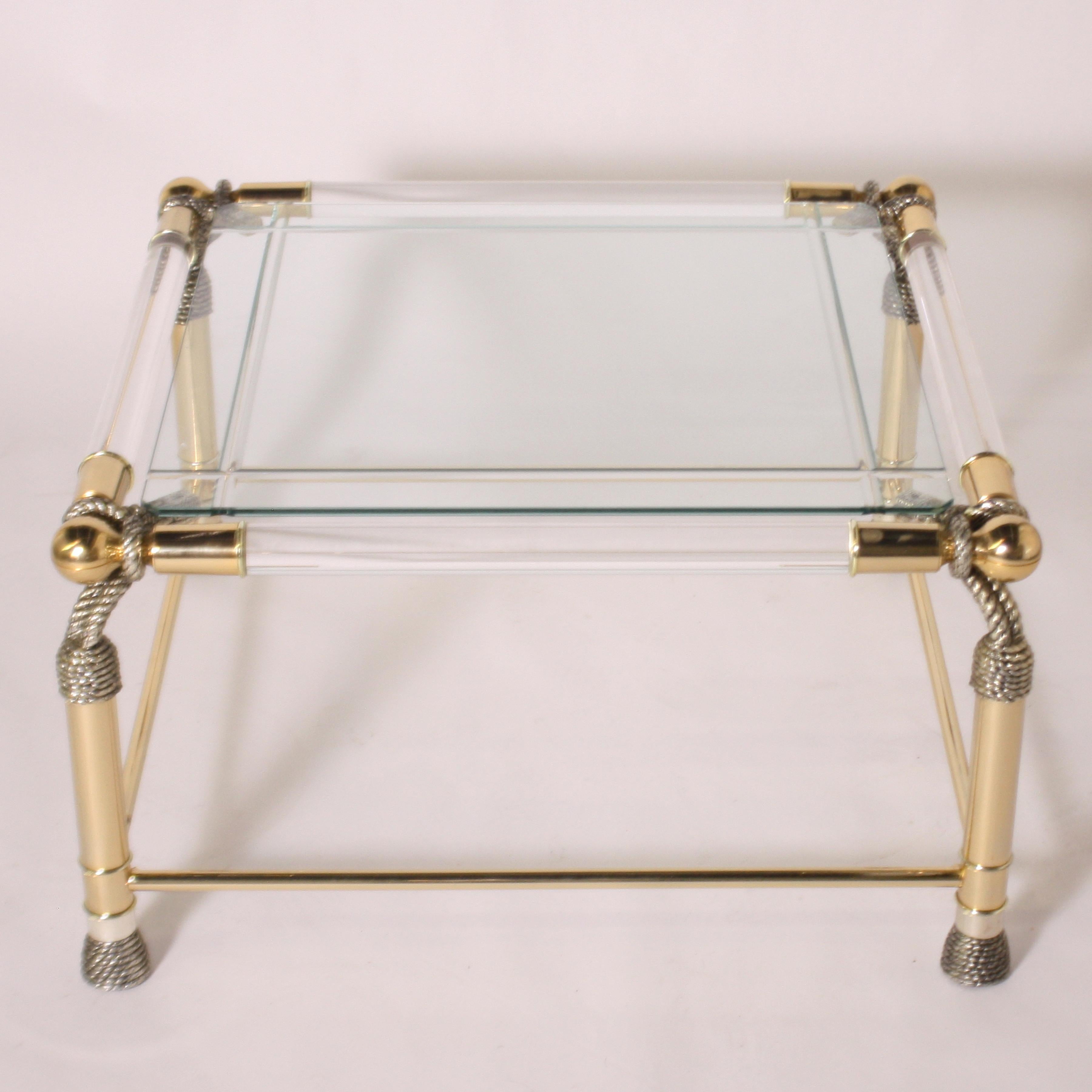 Brass and Lucite rope motif table, circa 1950.