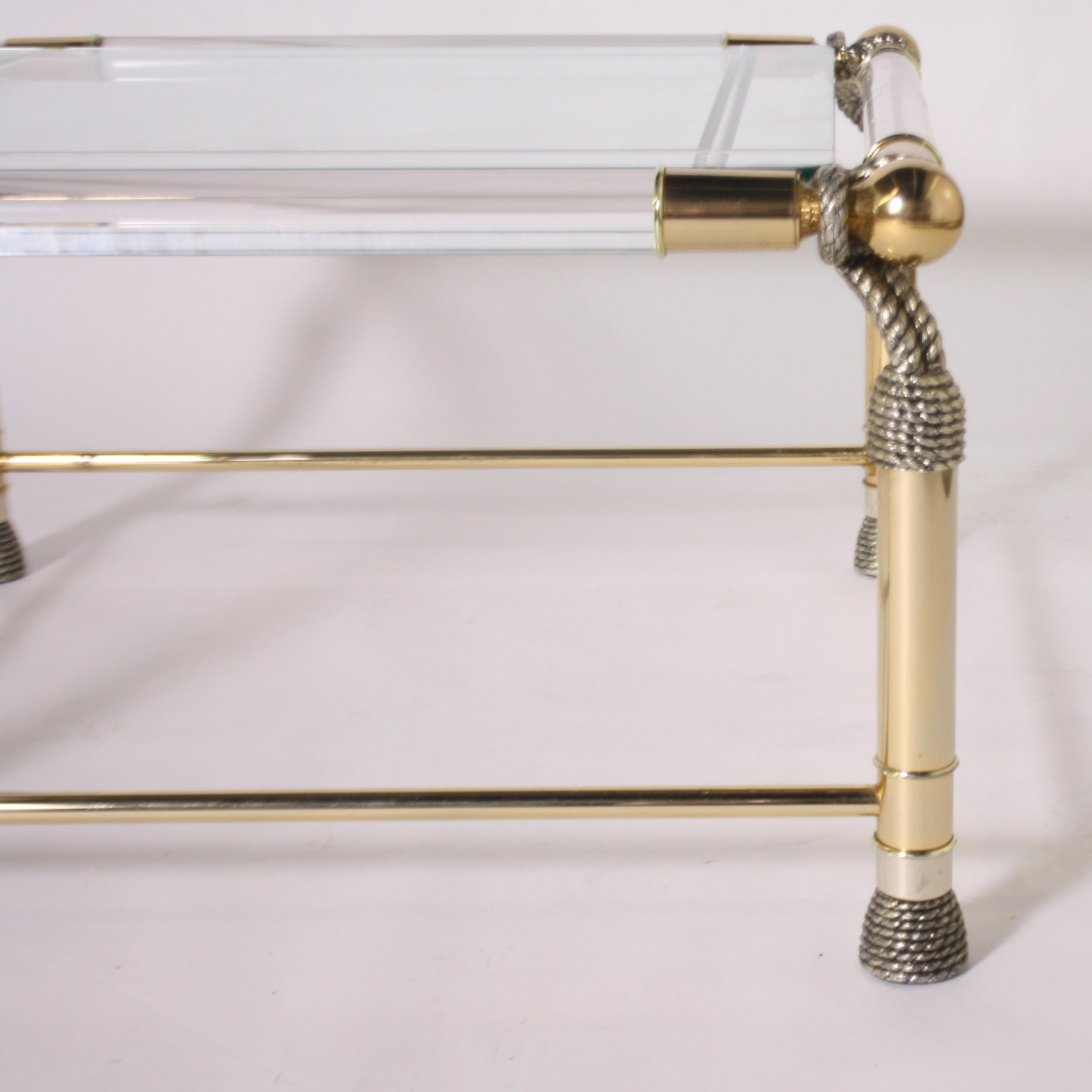 French Brass and Lucite Rope Motif Table, circa 1950