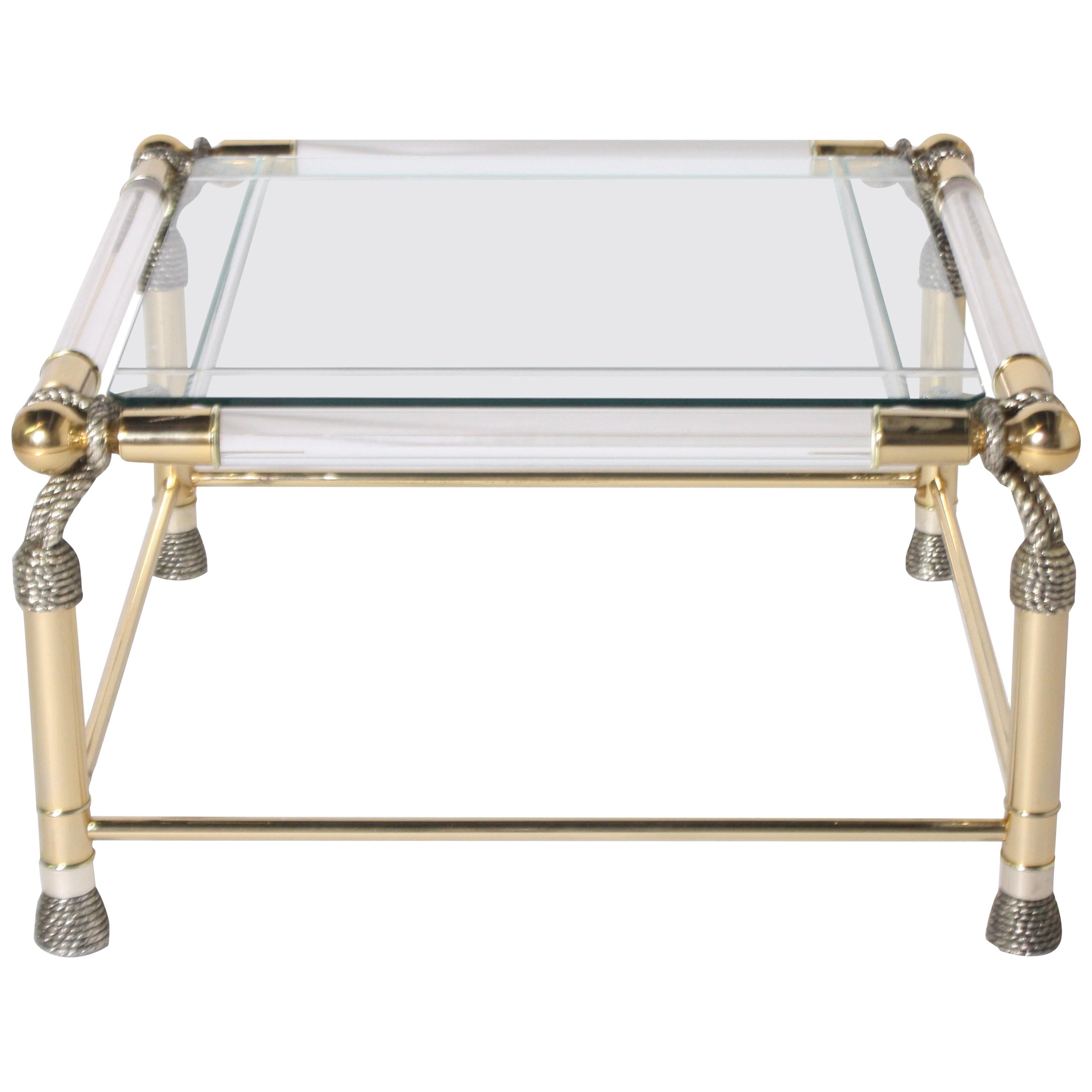 Brass and Lucite Rope Motif Table, circa 1950
