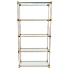 Brass and Lucite Shelves with Glass Top