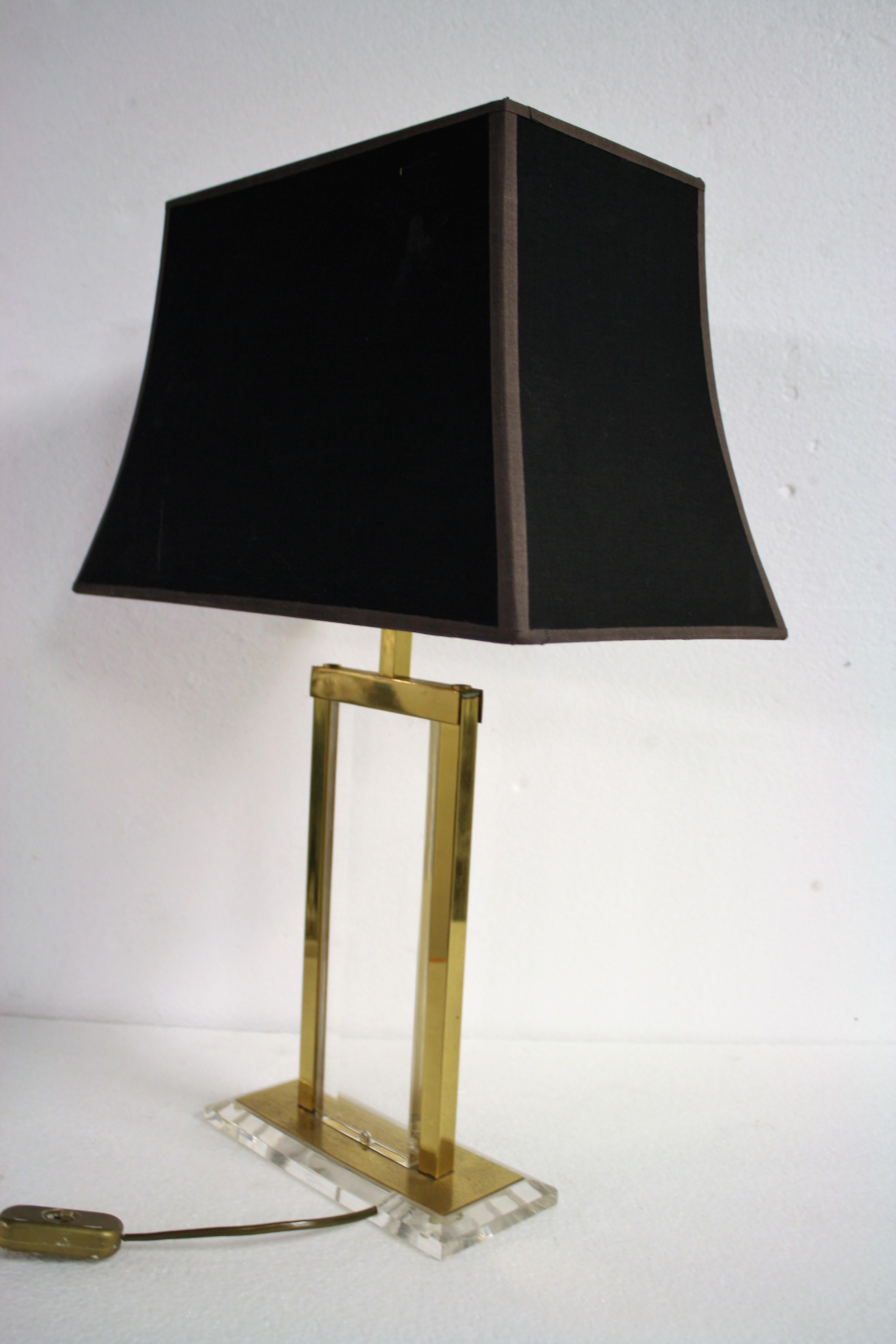 French Brass and Lucite Table Lamp, 1970s