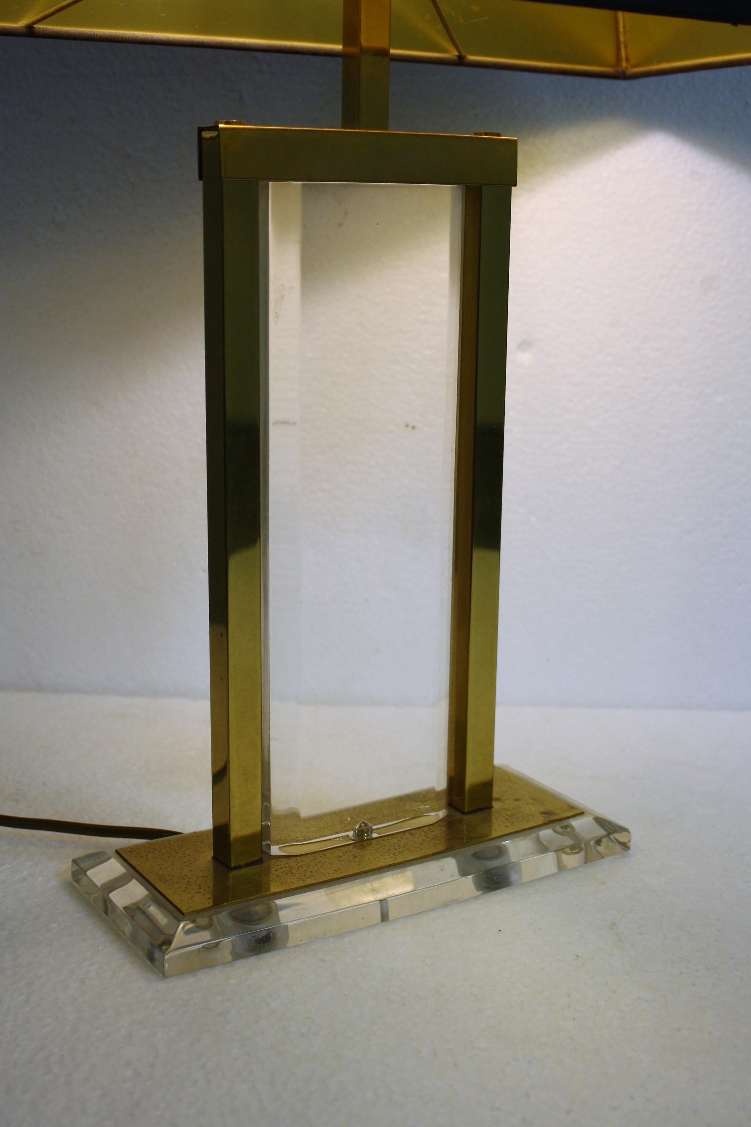Late 20th Century Brass and Lucite Table Lamp, 1970s