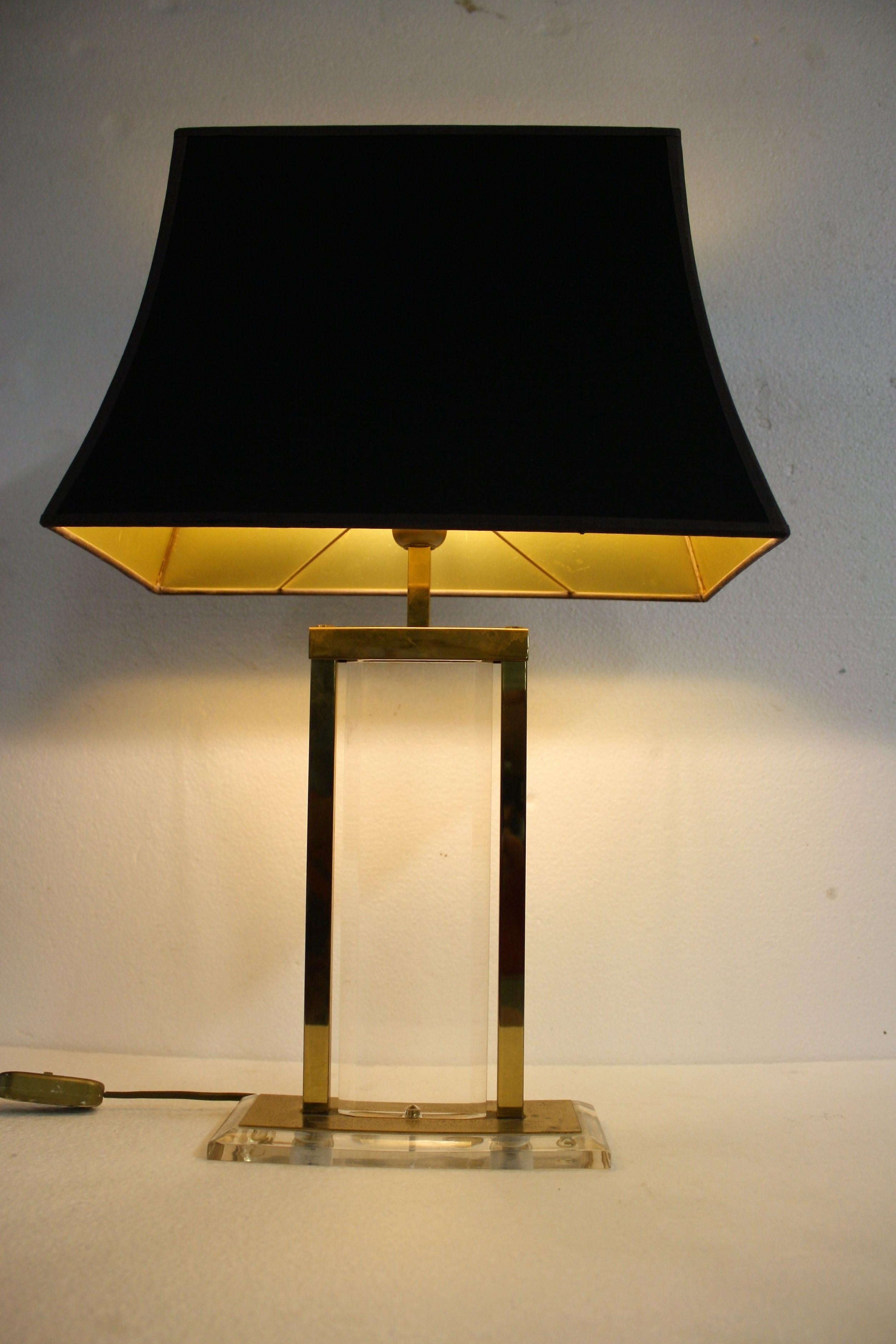 Brass and Lucite Table Lamp, 1970s 1