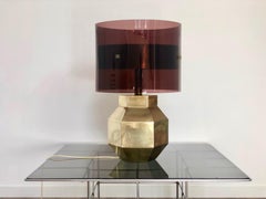 Brass and Lucite Table Lamp Hexagonal Base, 1970s, Italy