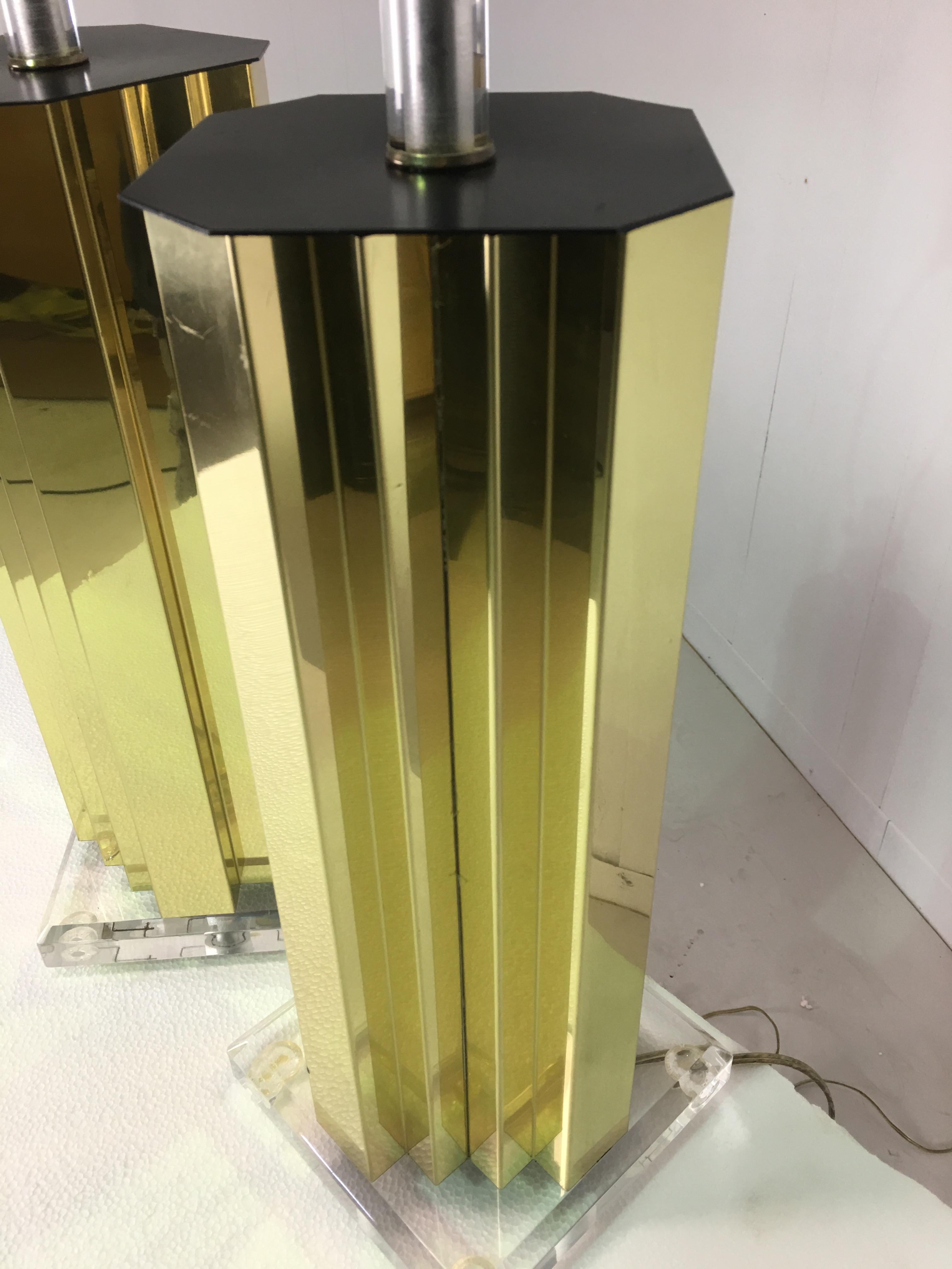 Brass and Lucite Table Lamp, Pair 1