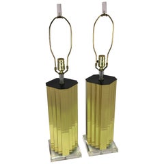 Brass and Lucite Table Lamp, Pair