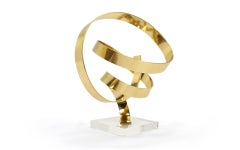 Sculpture abstraite en laiton et dessus de table en lucite, signée et datée, Dan Murphy, 1979