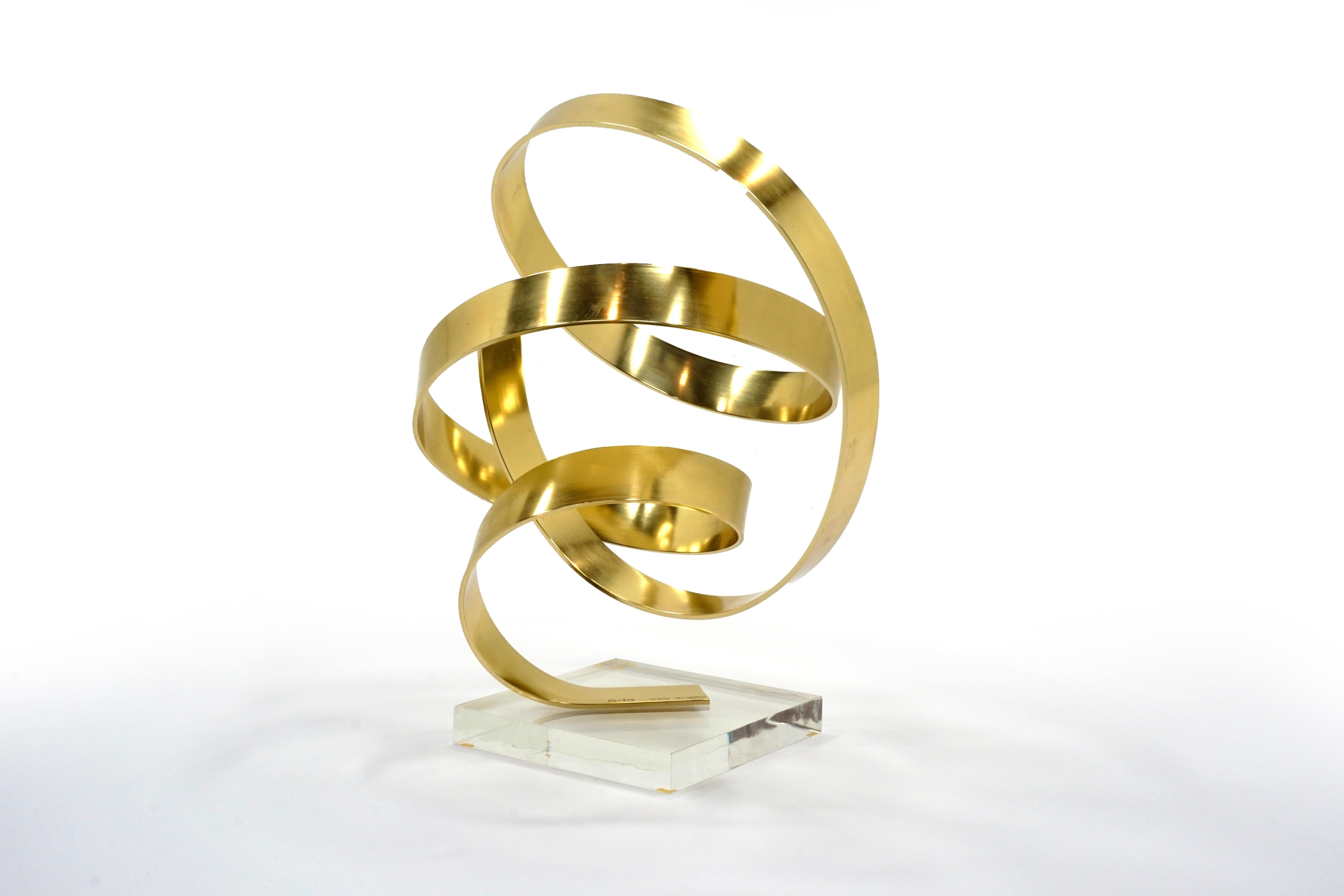 American Brass and Lucite Table Top Abstract Sculpture, Signed & Dated, Dan Murphy, 1979 For Sale