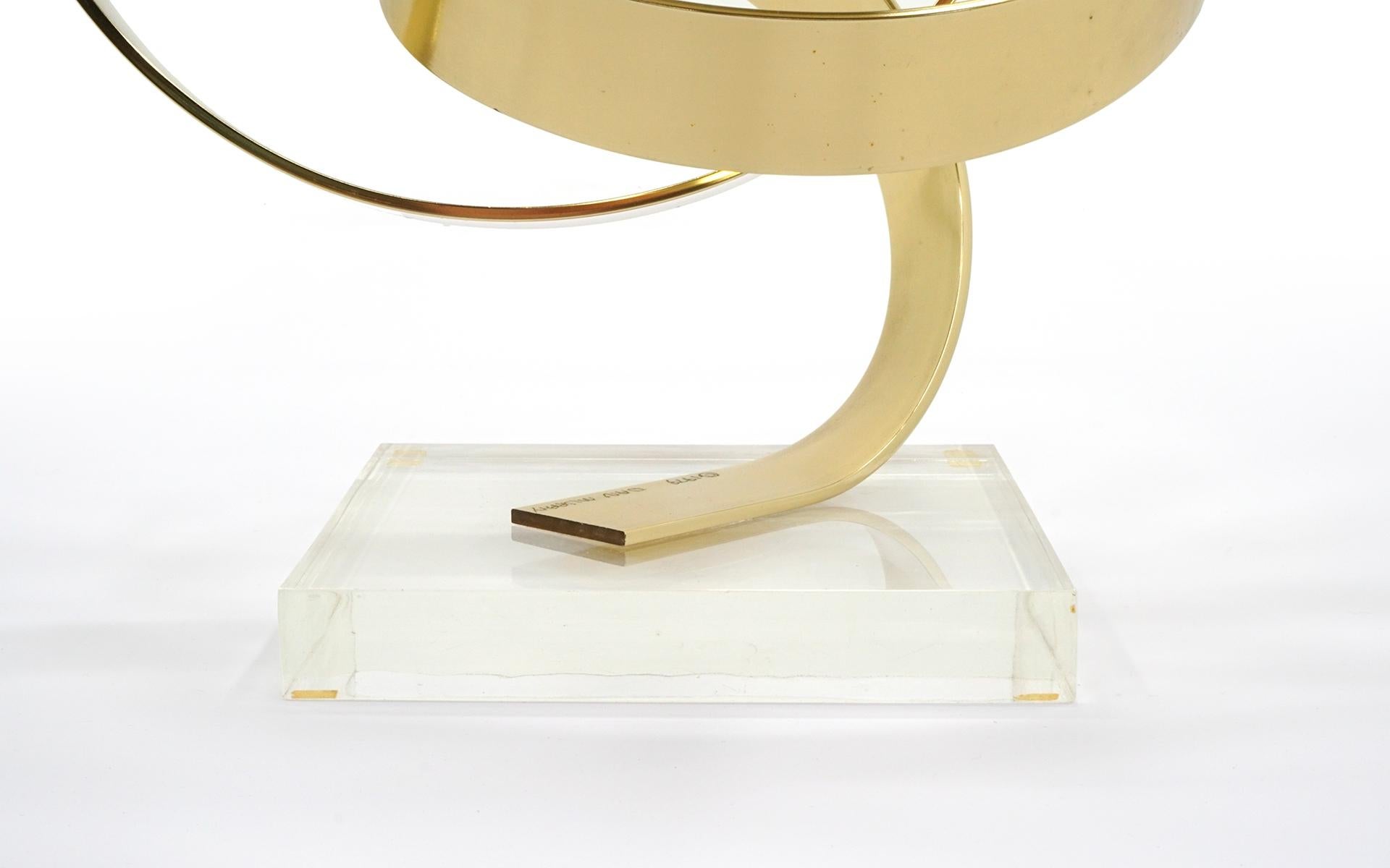 Brass and Lucite Table Top Abstract Sculpture, Signed & Dated, Dan Murphy, 1979 In Good Condition For Sale In Kansas City, MO