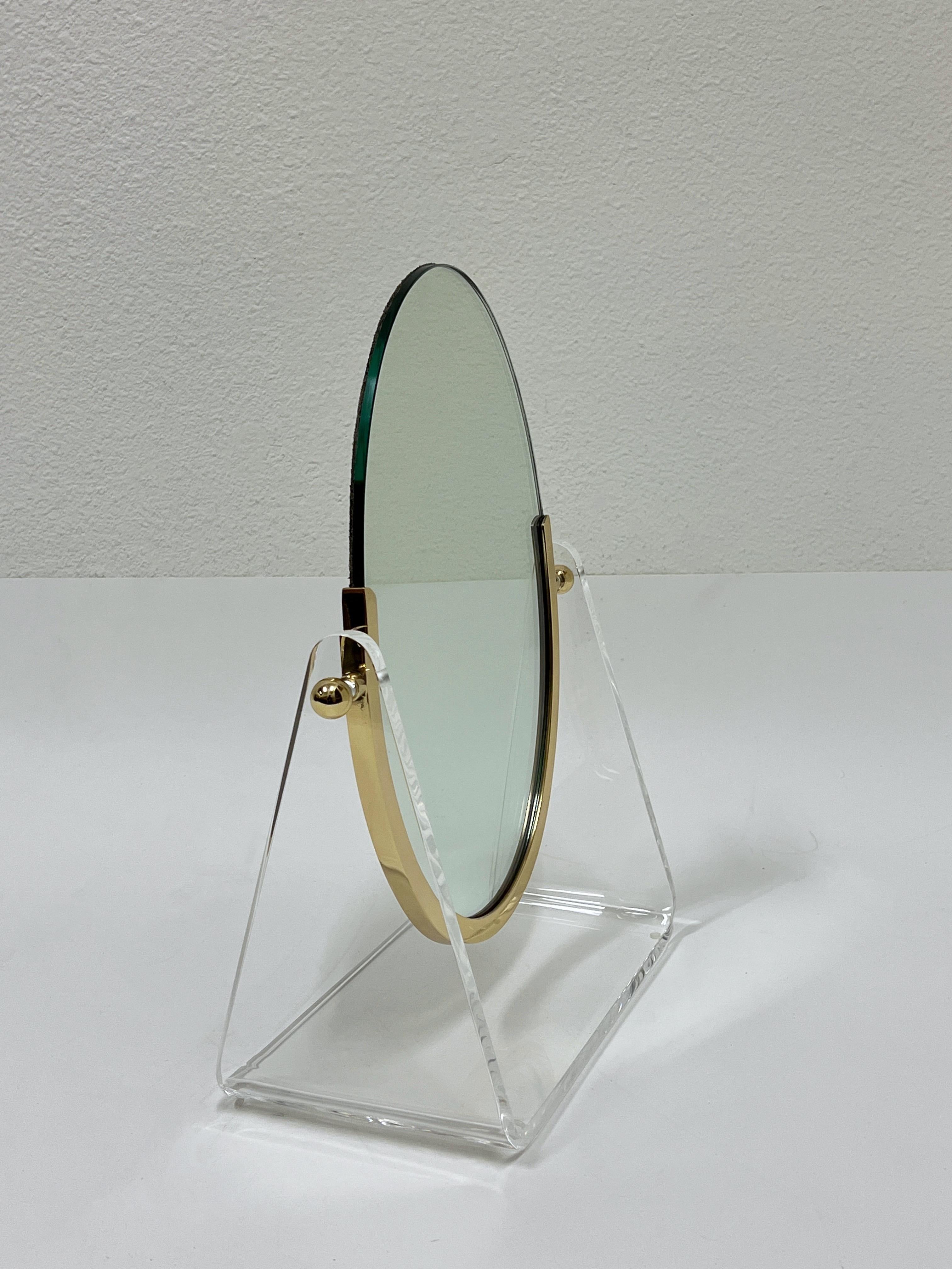 Mid-Century Modern Brass and Lucite Vanity Mirror by Charles Hollis Jones For Sale